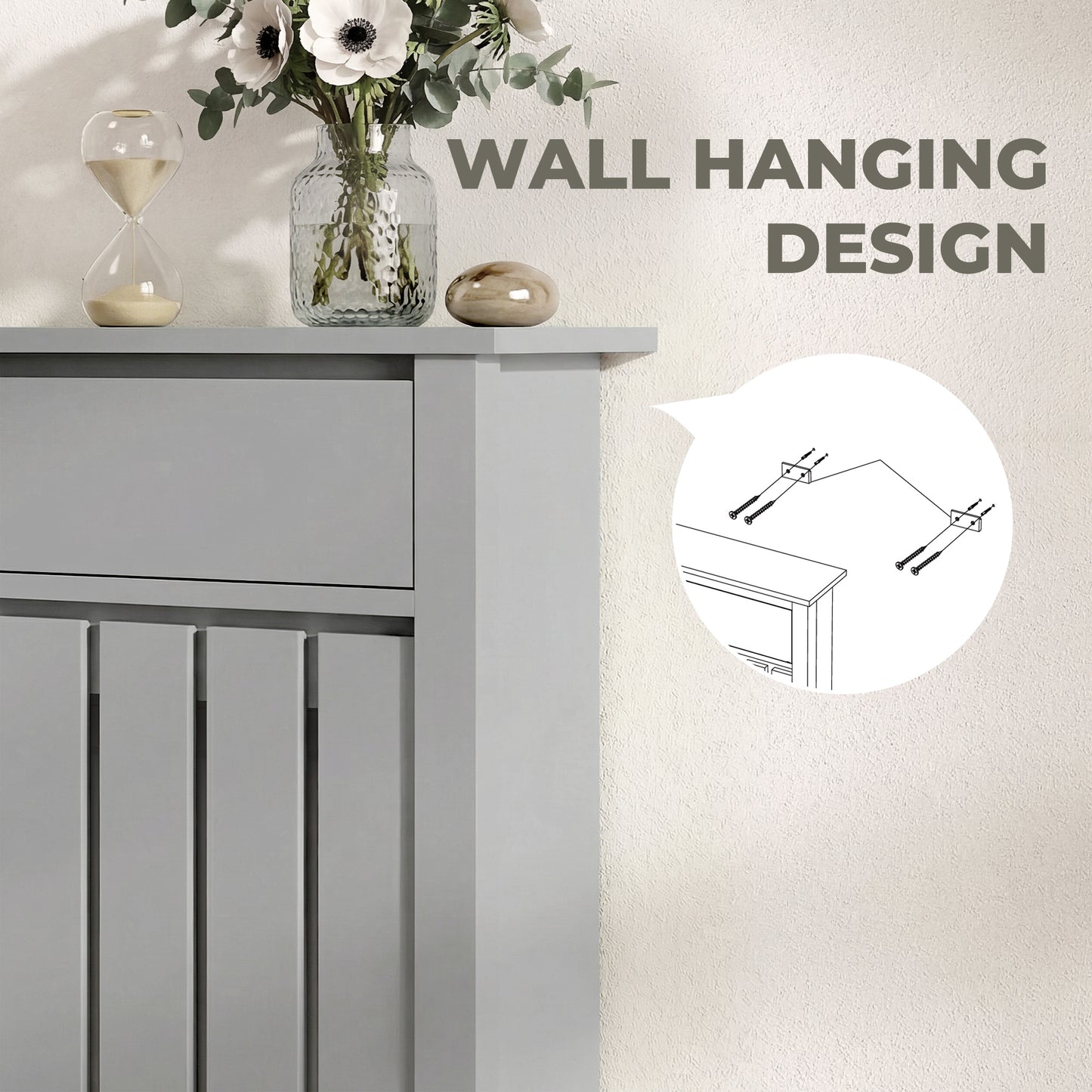 HOMCOM Rustic Grey Radiator Cover 93 By 88.5 Cm MDF Vertical Slat Design For Efficient Heat Escape