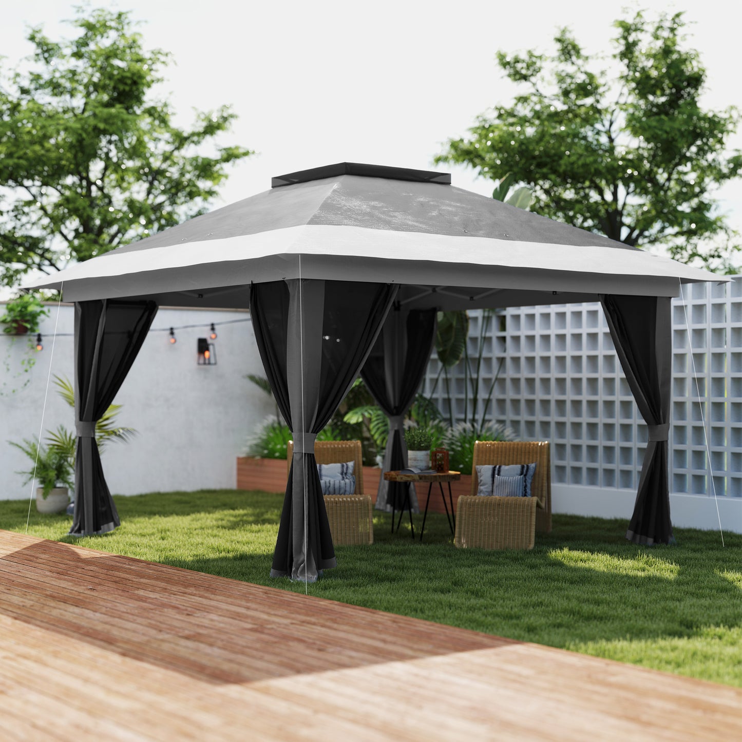 Outsunny 3.6x3.6m Pop Up Gazebo With Accessories UPF50 Canopy Removable Mesh Lining Adjustable Height 260 To 280cm Grey