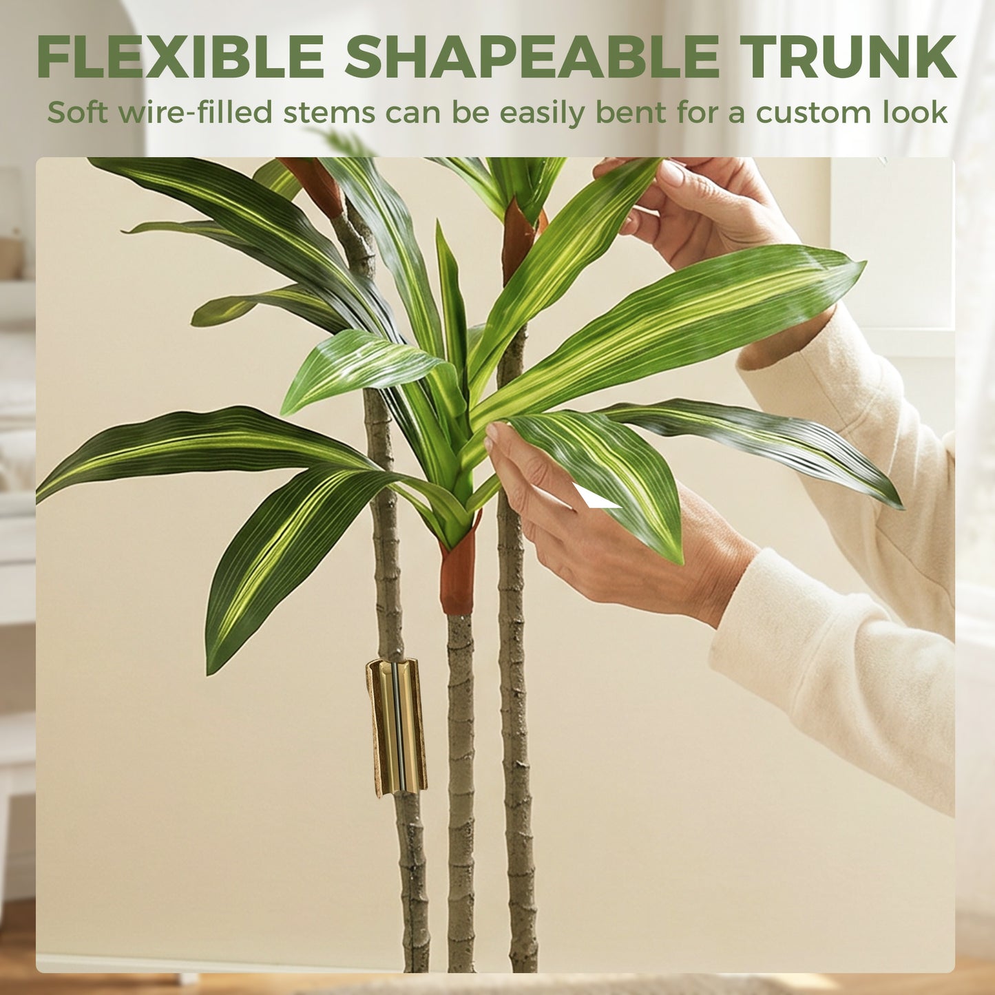 HOMCOM 120cm Lifelike Dracaena Fake Tree With Bendable Trunks And Green Leaves For Indoor Decor