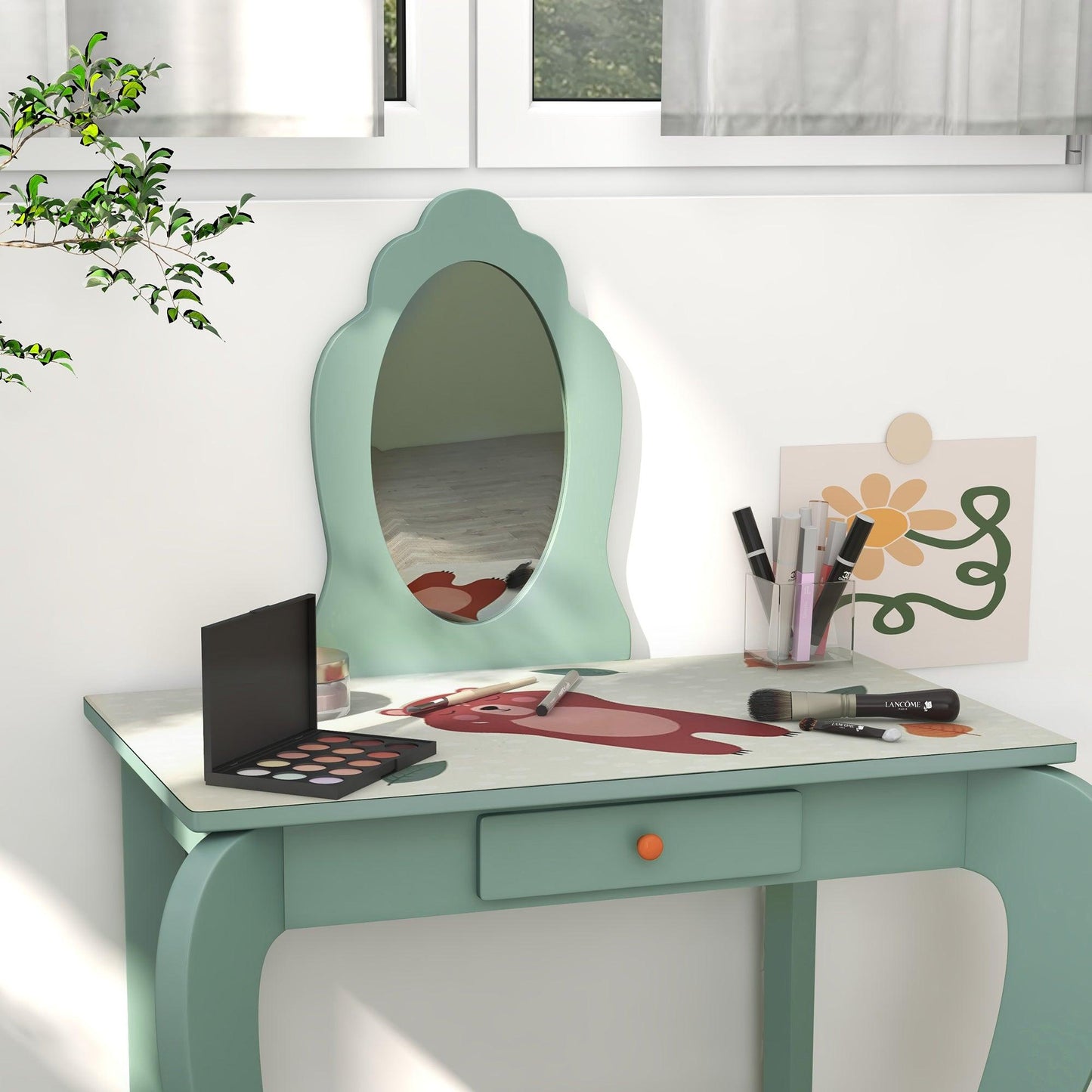 ZONEKIZ Green Kids Dressing Table with Cute Animal Design - 3-6 Years - ALL4U RETAILER LTD