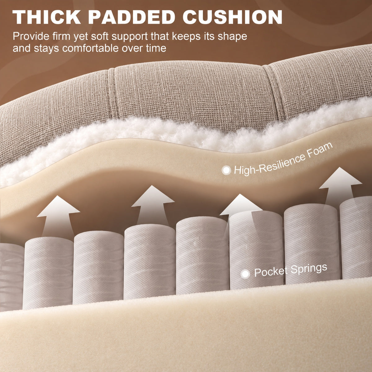 Recliner seat cushion close-up showing thick padding, pocket springs, and resilient foam layers
