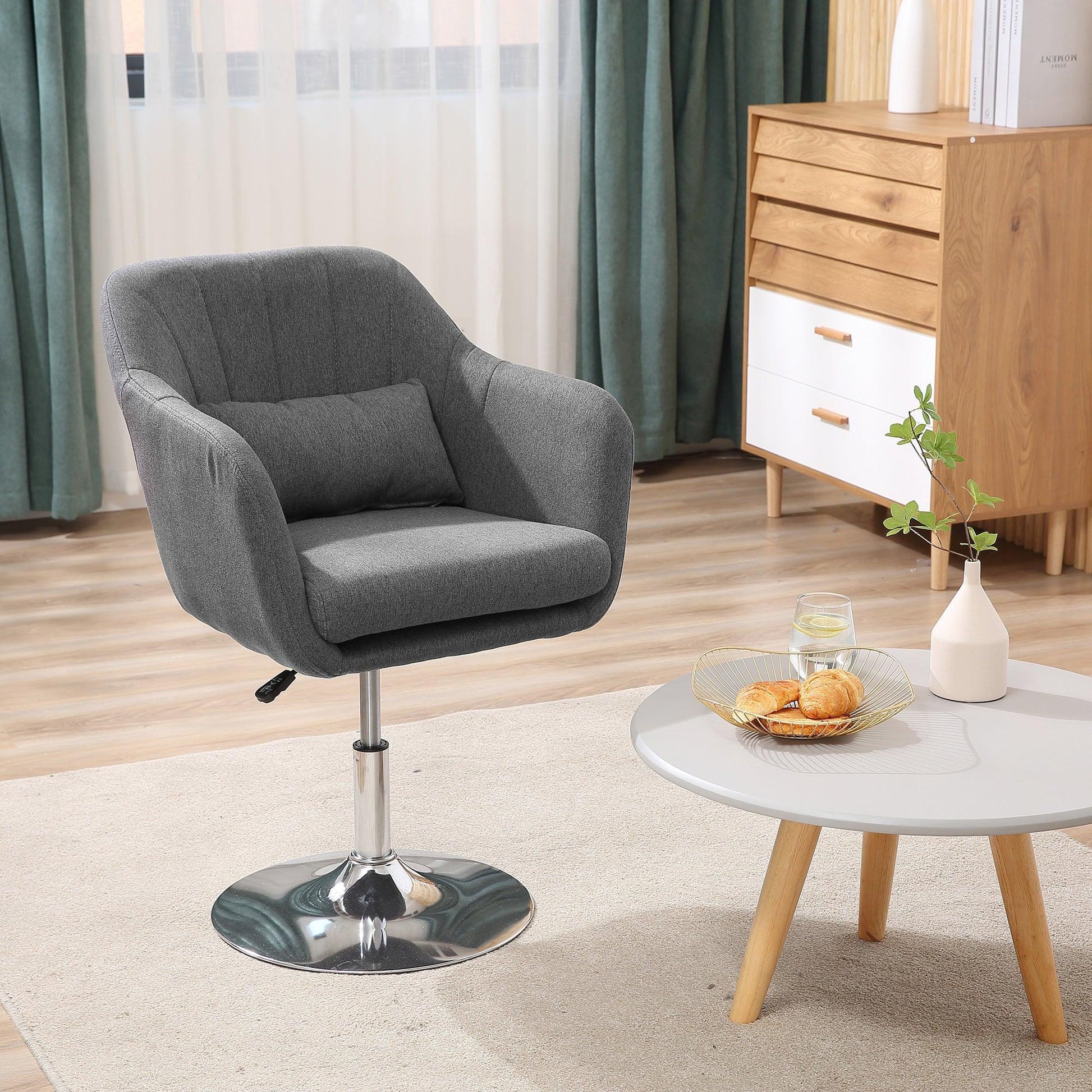 HOMCOM Stylish Retro Linen Swivel Tub Chair Steel Frame Cushion Seat Dark Grey - ALL4U RETAILER LTD