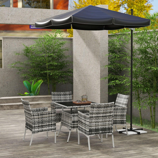 Outsunny Outdoor Dining Set 5 Pieces Patio Conservatory with Tempered Glass Tabletop, 4 Dining Armchairs - Grey - ALL4U RETAILER LTD