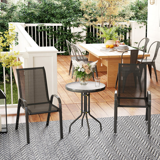Outsunny Outdoor Garden Set With Round Table And Stackable Chairs In Black Powder Coated Steel