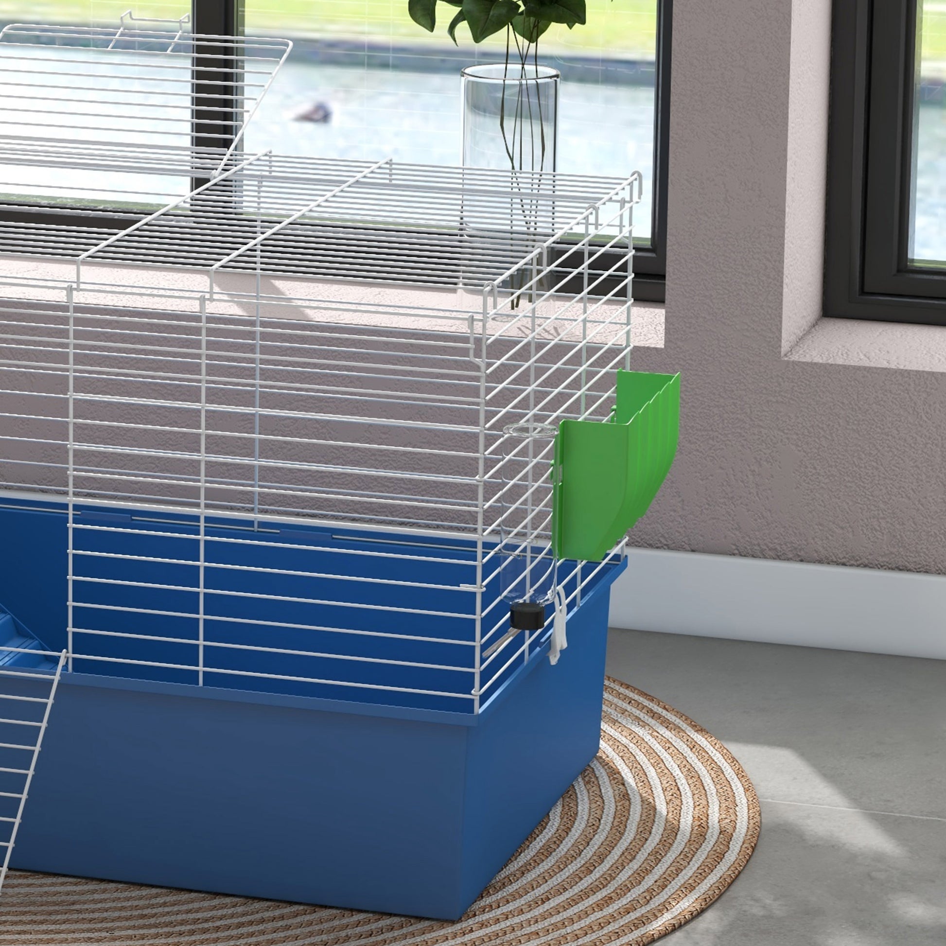 PawHut Blue Small Animal Habitat for Chinchillas, Rabbits, and Guinea Pigs with Ramp and Platform, 99 x 52 x 53cm - ALL4U RETAILER LTD