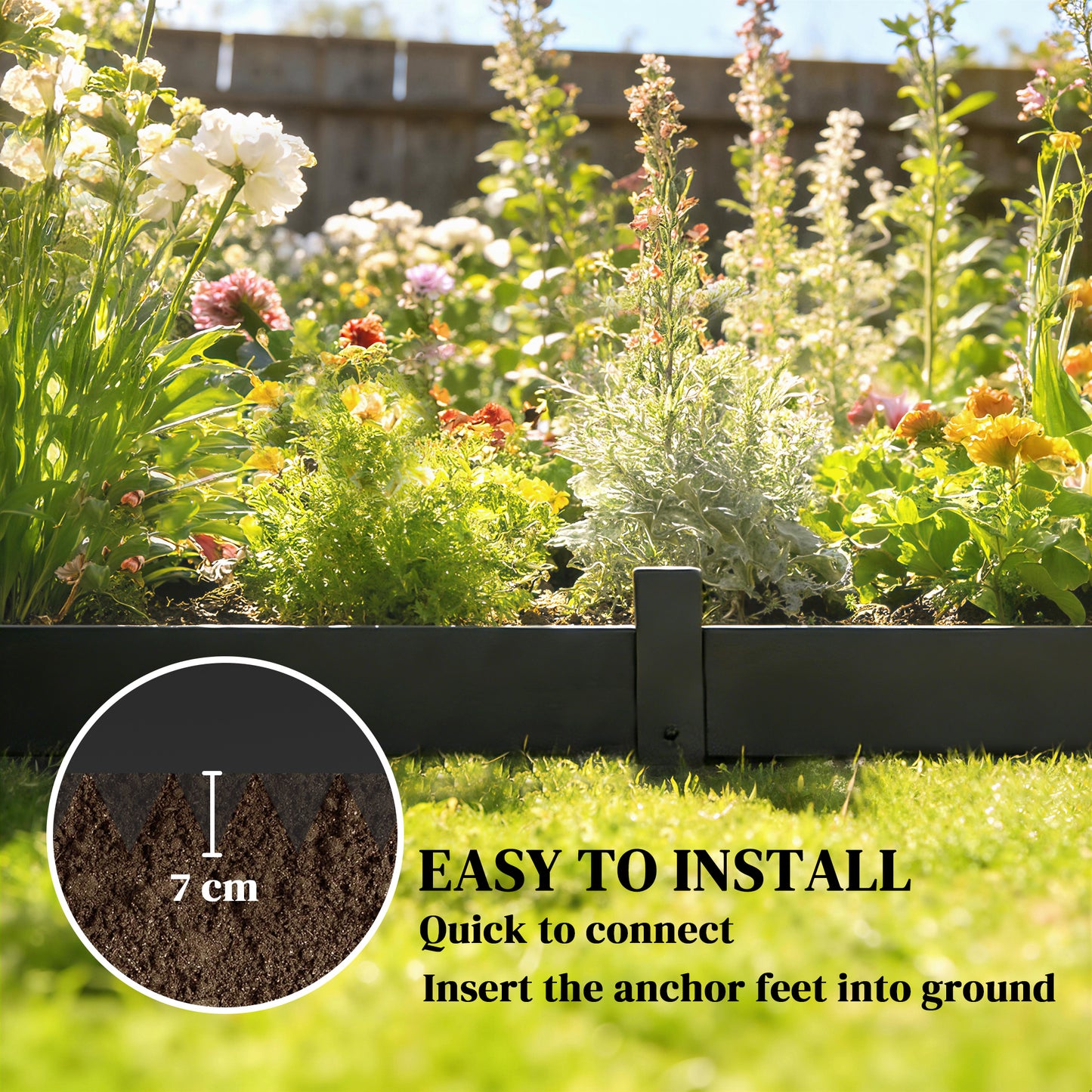 Outsunny 5Pcs Garden Fence Set Metal Picket Fence Panels 115x15cm Black Weatherproof