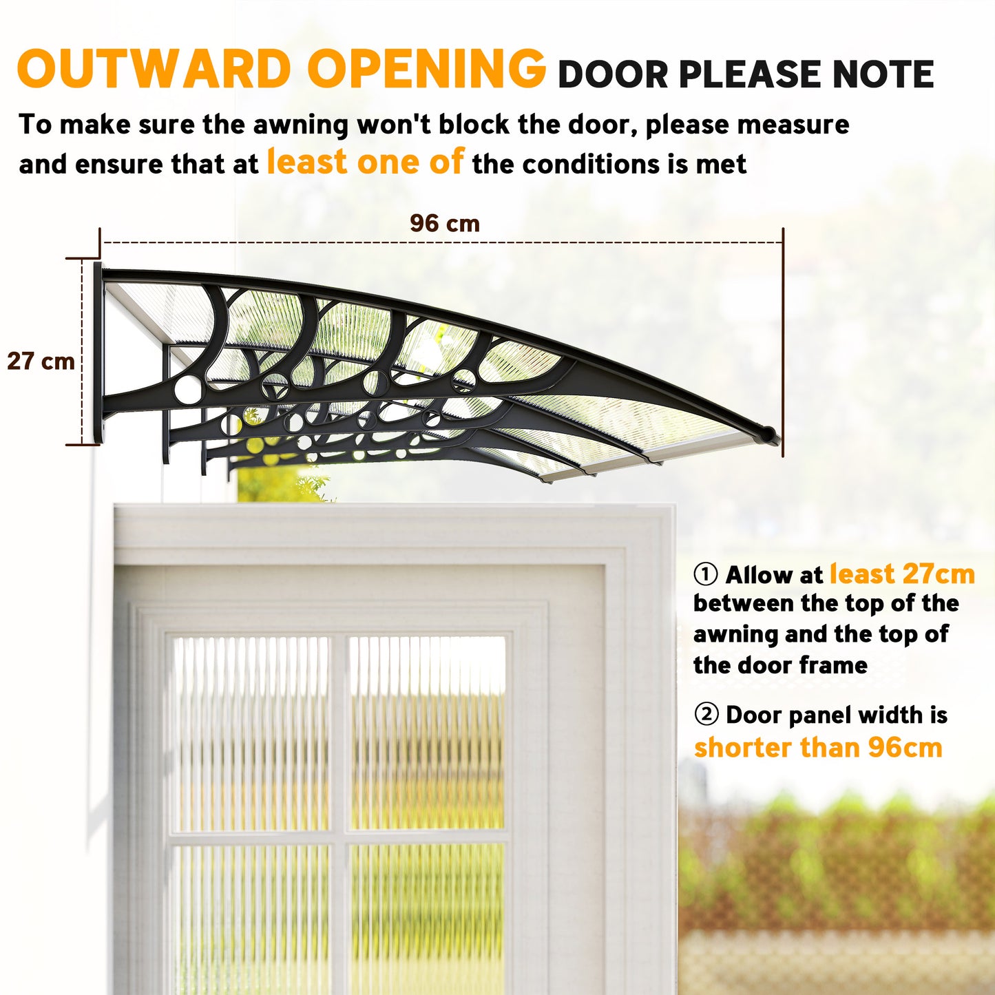 Outsunny Front Door Canopy Outdoor Awning Rain Shelter 303x96 cm Clear Aluminium Frame