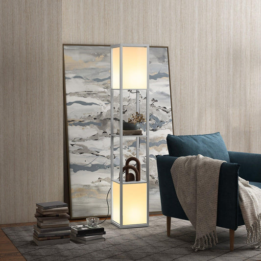 HOMCOM Modern Shelf Floor Lamp with Dual Ambient Light, 156cm, Grey - ALL4U RETAILER LTD