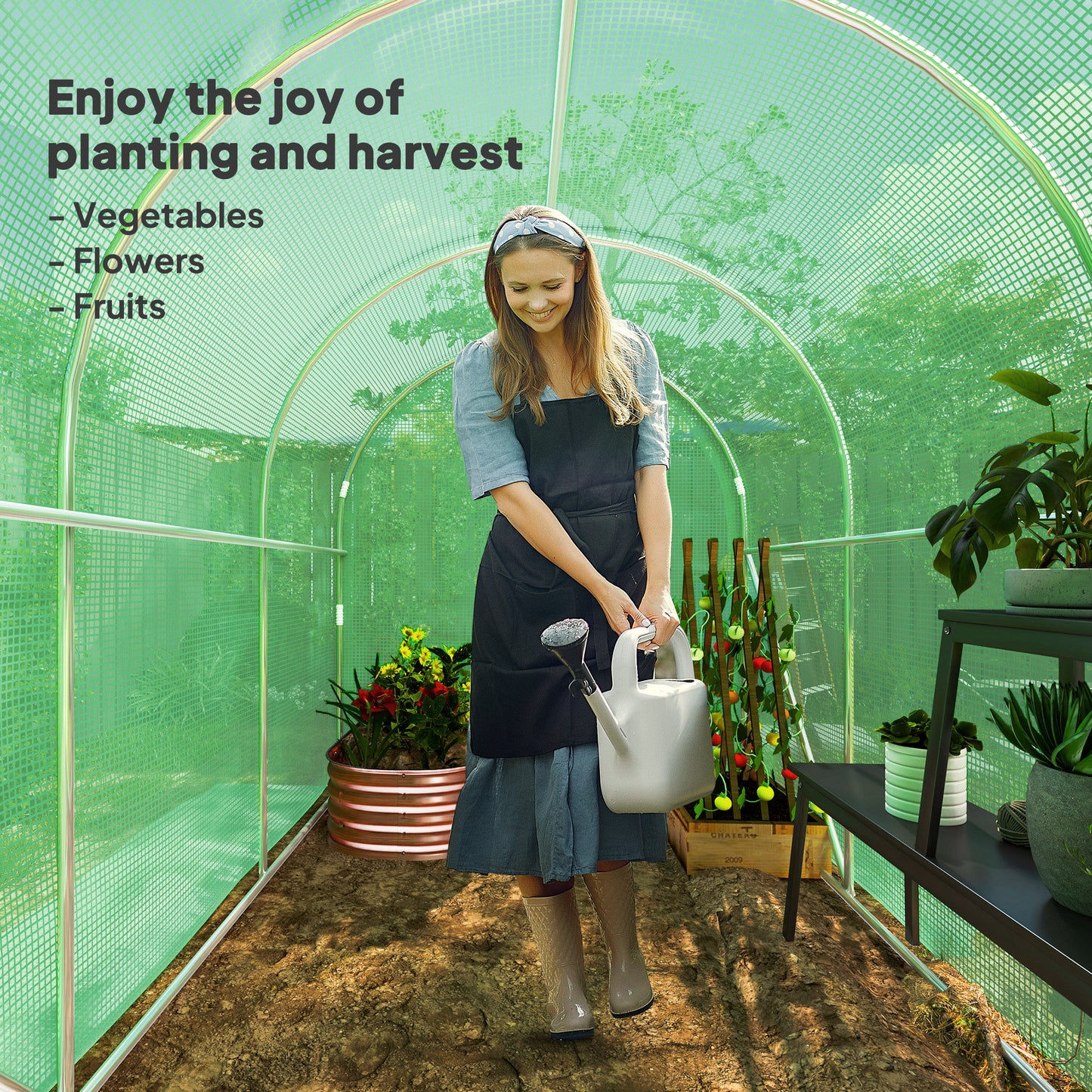 Outsunny 3x2x2m Polytunnel Greenhouse With Hinged Door Walk In Grow House Tent PE Cover And Galvanised Steel Frame