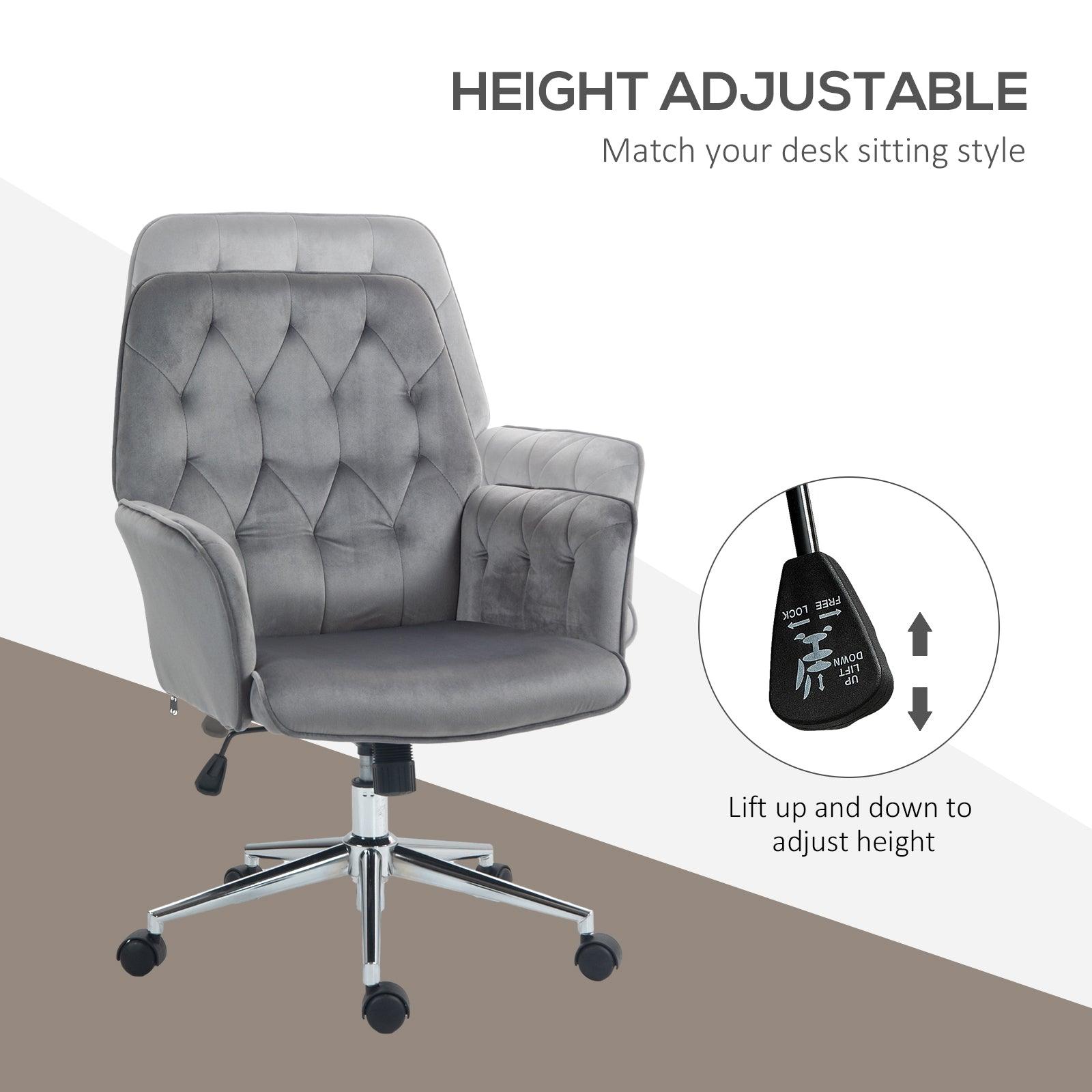 Vinsetto Linen Computer Chair with Armrest, Modern Swivel Chair with Adjustable Height, Dark Grey - ALL4U RETAILER LTD