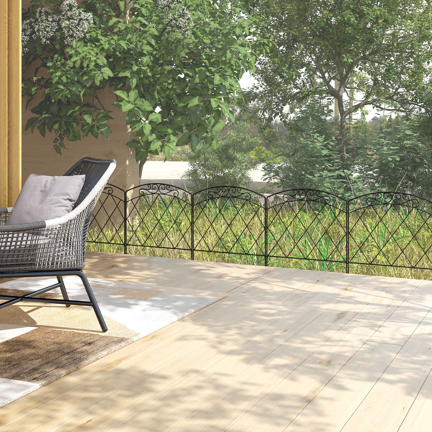 Outsunny 3M Decorative Metal Garden Fence With Diamond And Swirl Pattern Flexible Panels Powder Coated Outdoor Border