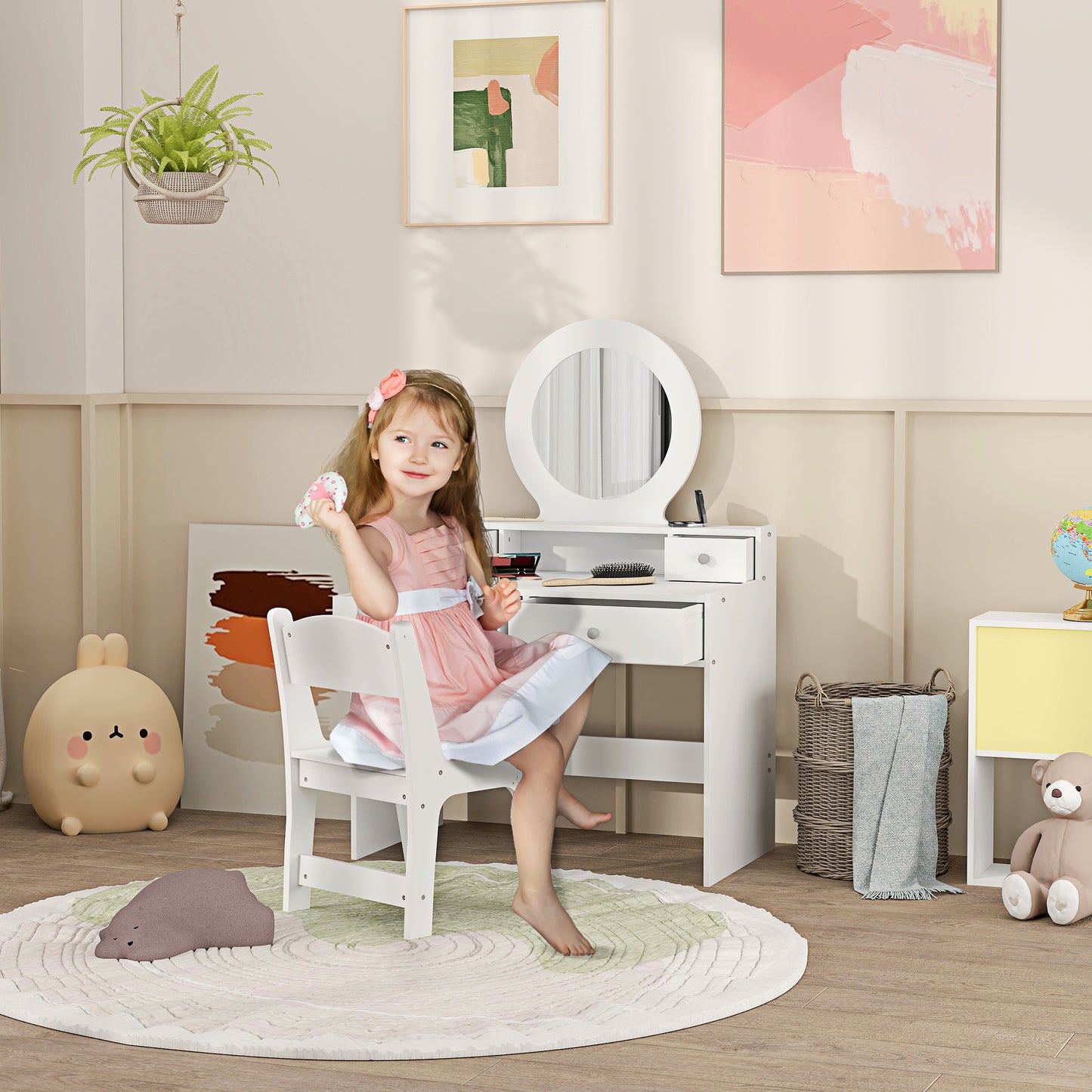 Aiyaplay Kids Dressing Table Set With Stool And Mirror Vanity Table With Storage Drawers Ideal Gift For Ages 3 To 8