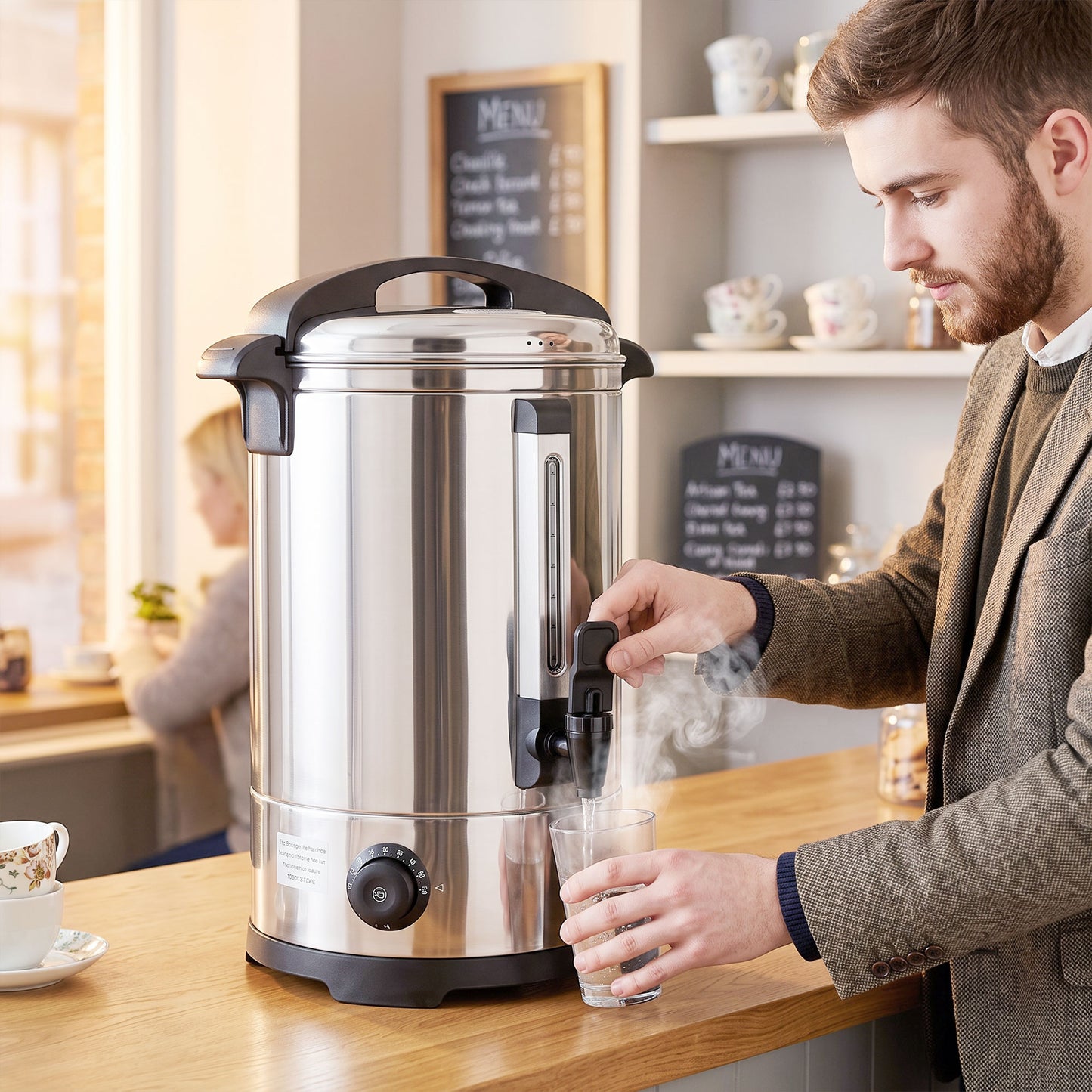 HOMCOM 6.5L Catering Urn 1500W Stainless Steel Hot Water Boiler Dispenser Thermostat Keep Warm Function Easy Pour Tap