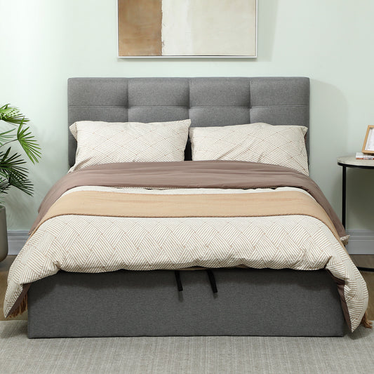 HOMCOM 4ft6 Double Ottoman Bed With Gas Lift Storage Grey Space Saving Underbed Storage Solution