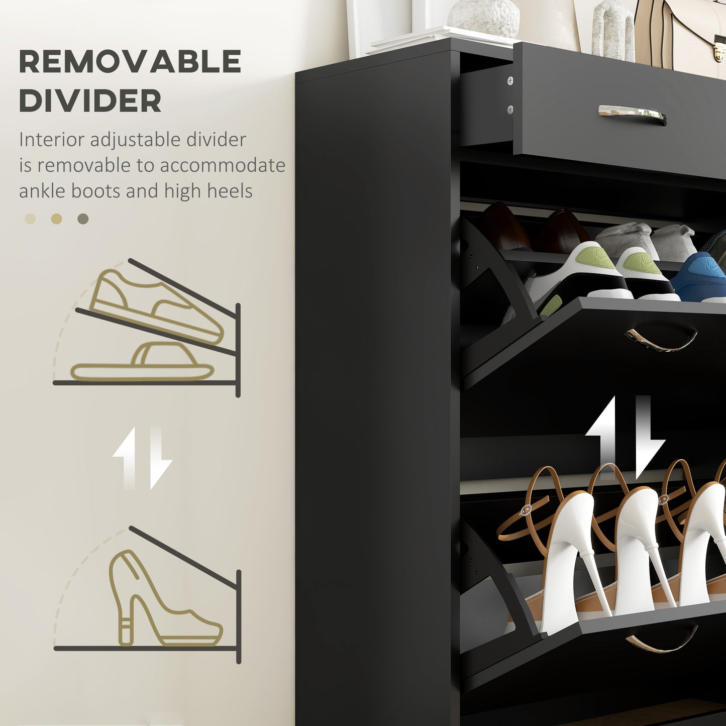HOMCOM Narrow Shoe Storage Cabinet With 2 Flip Drawers And Adjustable Shelves Holds 12 Pairs Shoes Black
