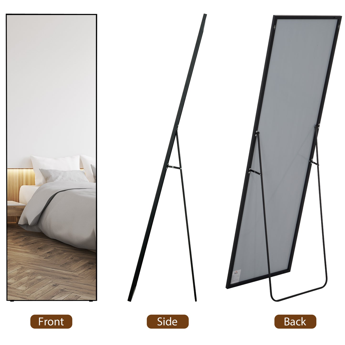 HOMCOM Full Length Mirror With Aluminium Alloy Frame And Tempered Glass Standing Or Wall Hanging Black