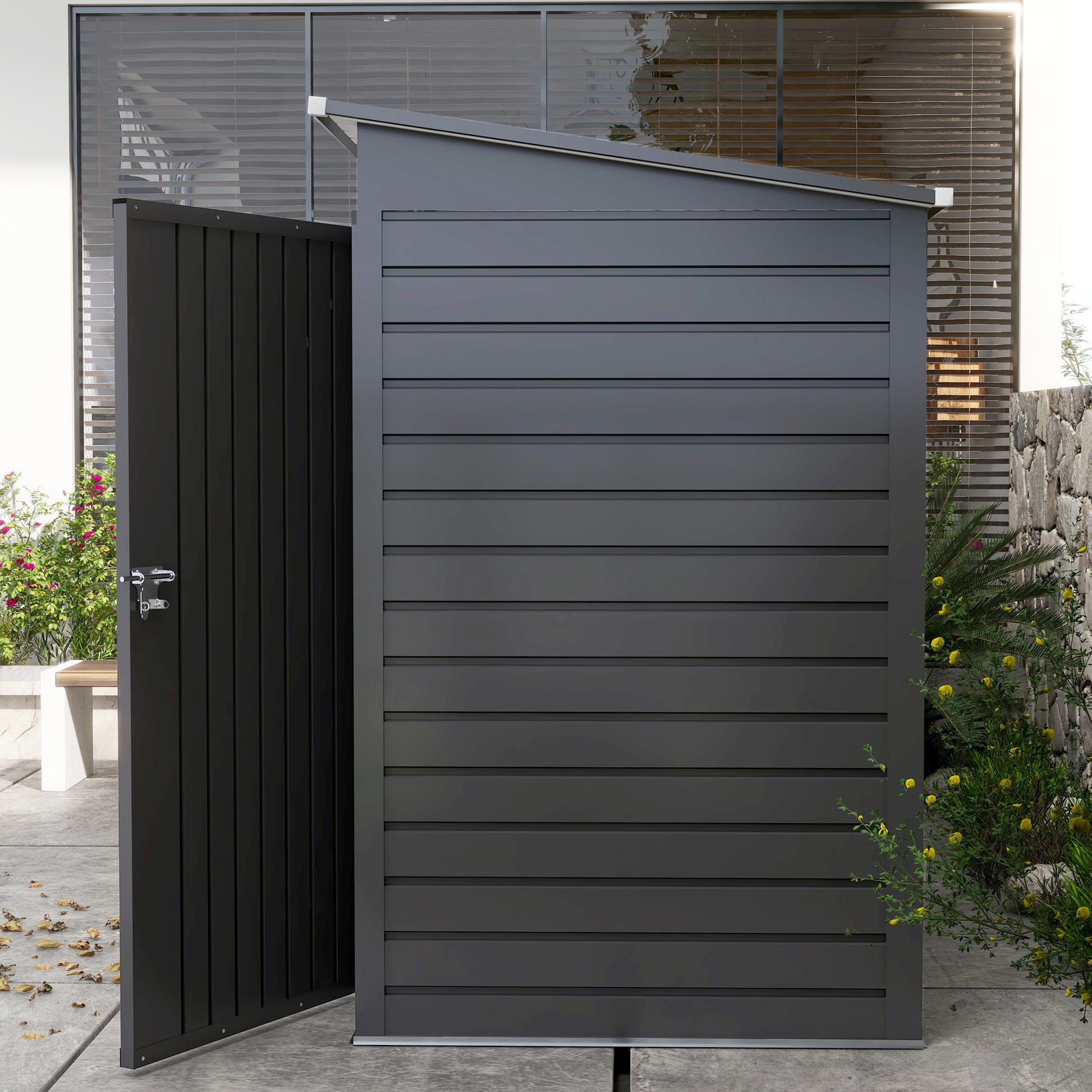 Outsunny 8 x 4FT Galvanized Metal Garden Storage Shed with Double Doors and Ventilation, Grey - ALL4U RETAILER LTD