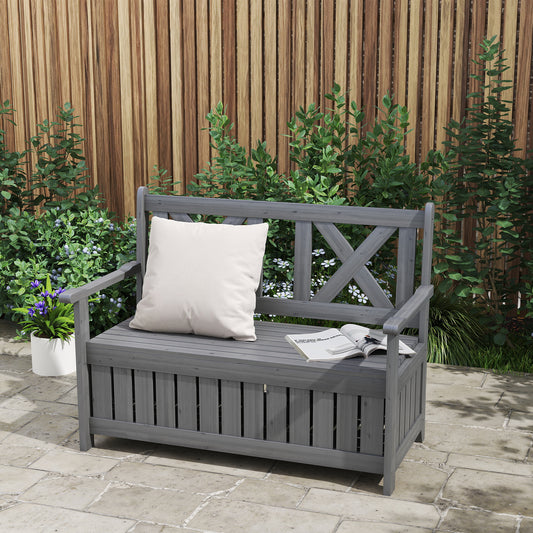 Outsunny 2 Seater Garden Storage Bench Charcoal Grey For Patio Porch Wood Outdoor Seating