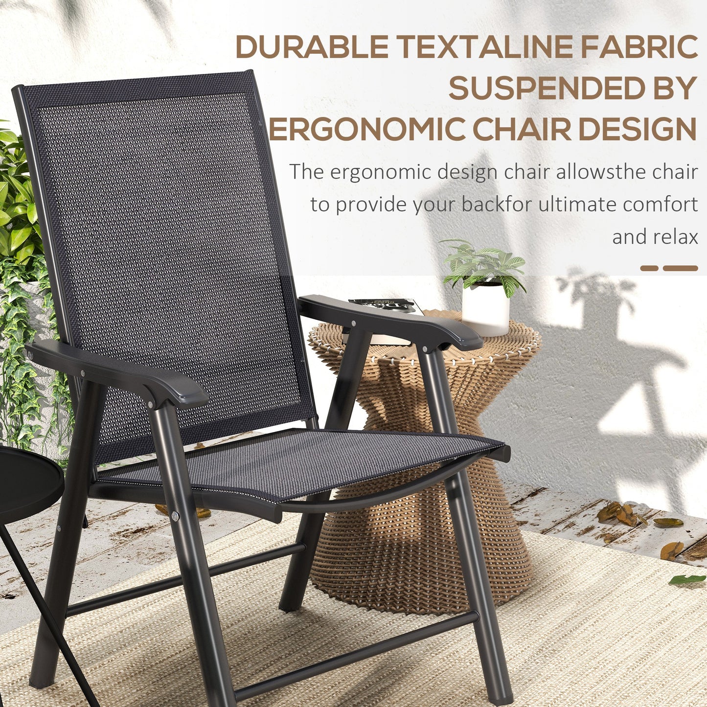 Outsunny Set of 6 Portable Folding Outdoor Chairs with Breathable Mesh Seats - Dark Grey Metal Frame - ALL4U RETAILER LTD