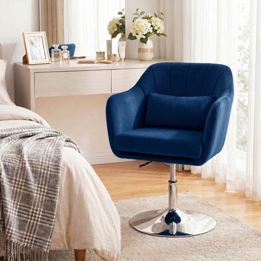 HOMCOM Retro Velvet Swivel Tub Chair With Steel Frame Cushioned Seat In Dark Blue