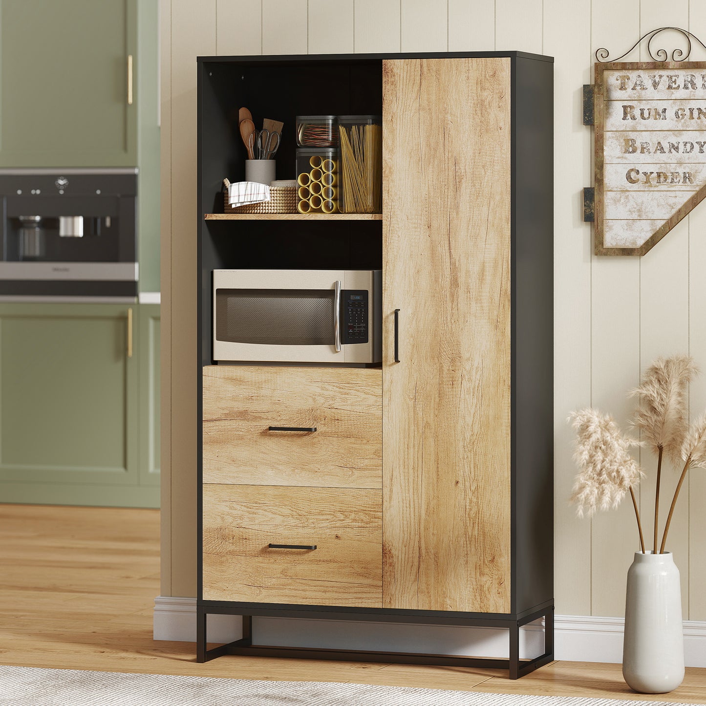HOMCOM Tall Kitchen Cupboard Freestanding Pantry Cabinet With Adjustable Shelves And Drawers Soft Close Door 160cm