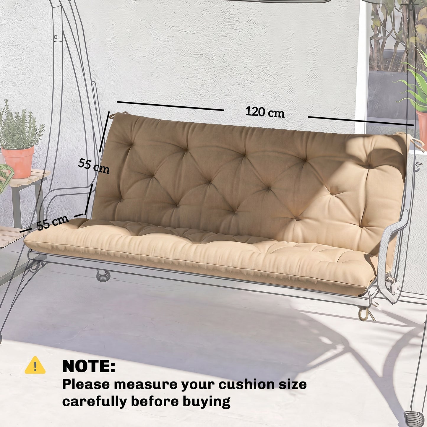 Outsunny Outdoor Garden Bench Cushion 2 Seater With Ties For Indoor And Outdoor Use 110 X 120 CM