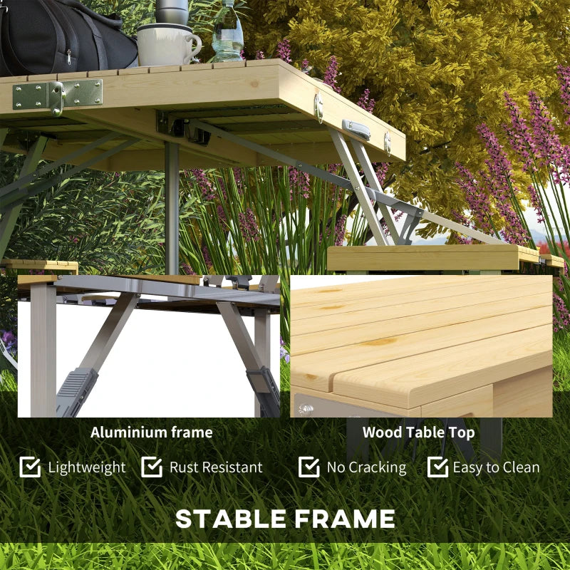 Outsunny Aluminium Frame Folding Picnic Table with Portable Chairs Set, Umbrella Hole - Ideal for Camping and Outdoor Gatherings - ALL4U RETAILER LTD