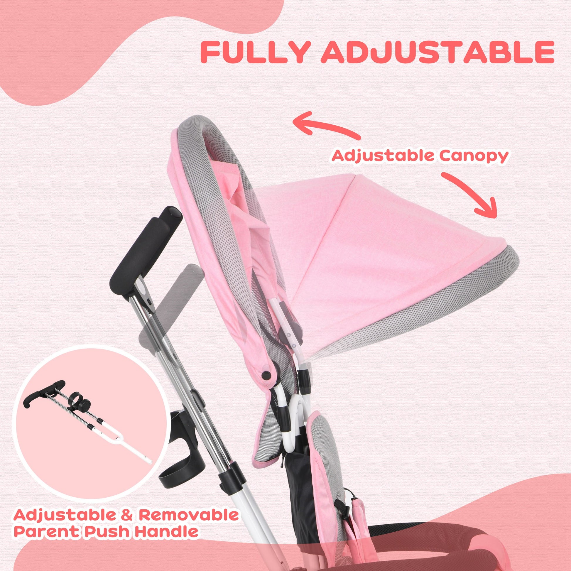 HOMCOM Pink 4-in-1 Convertible Trike with Push Handle, Canopy, Safety Belt, and Storage for Toddlers Ages 1-5 - ALL4U RETAILER LTD