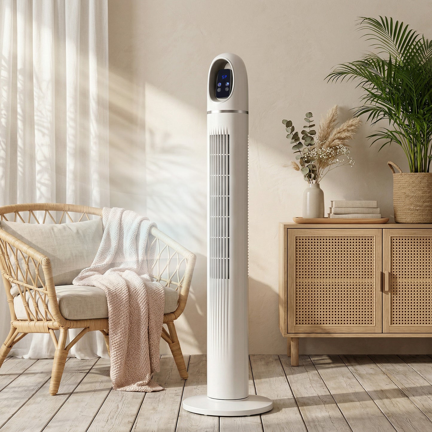 HOMCOM Tower Fan for Bedroom with 70 Degree Oscillation 3 Modes 3 Speeds 24 Hour Timer White