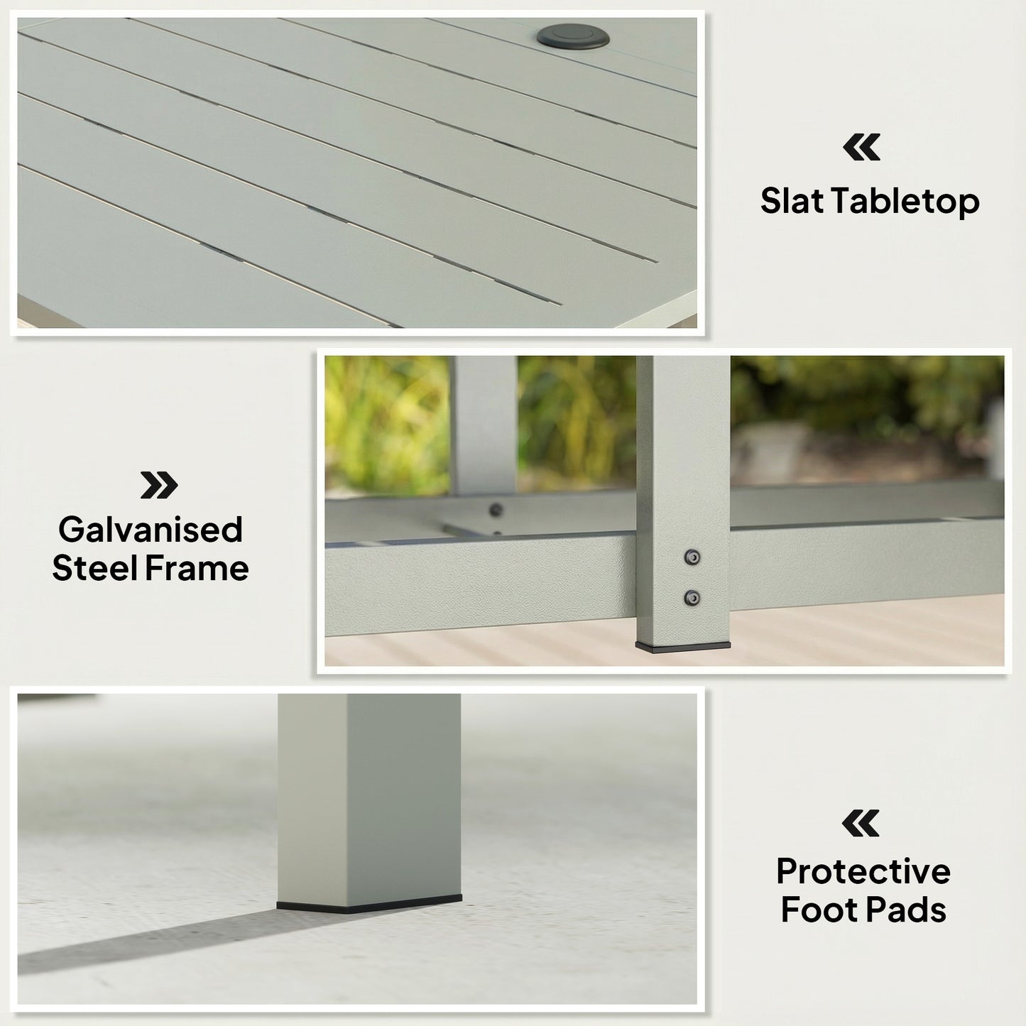 Outsunny Rectangle Garden Table With Parasol Hole For Outdoor Dining For 6 Seats 150cm By 90cm Light Grey Patio Balcony