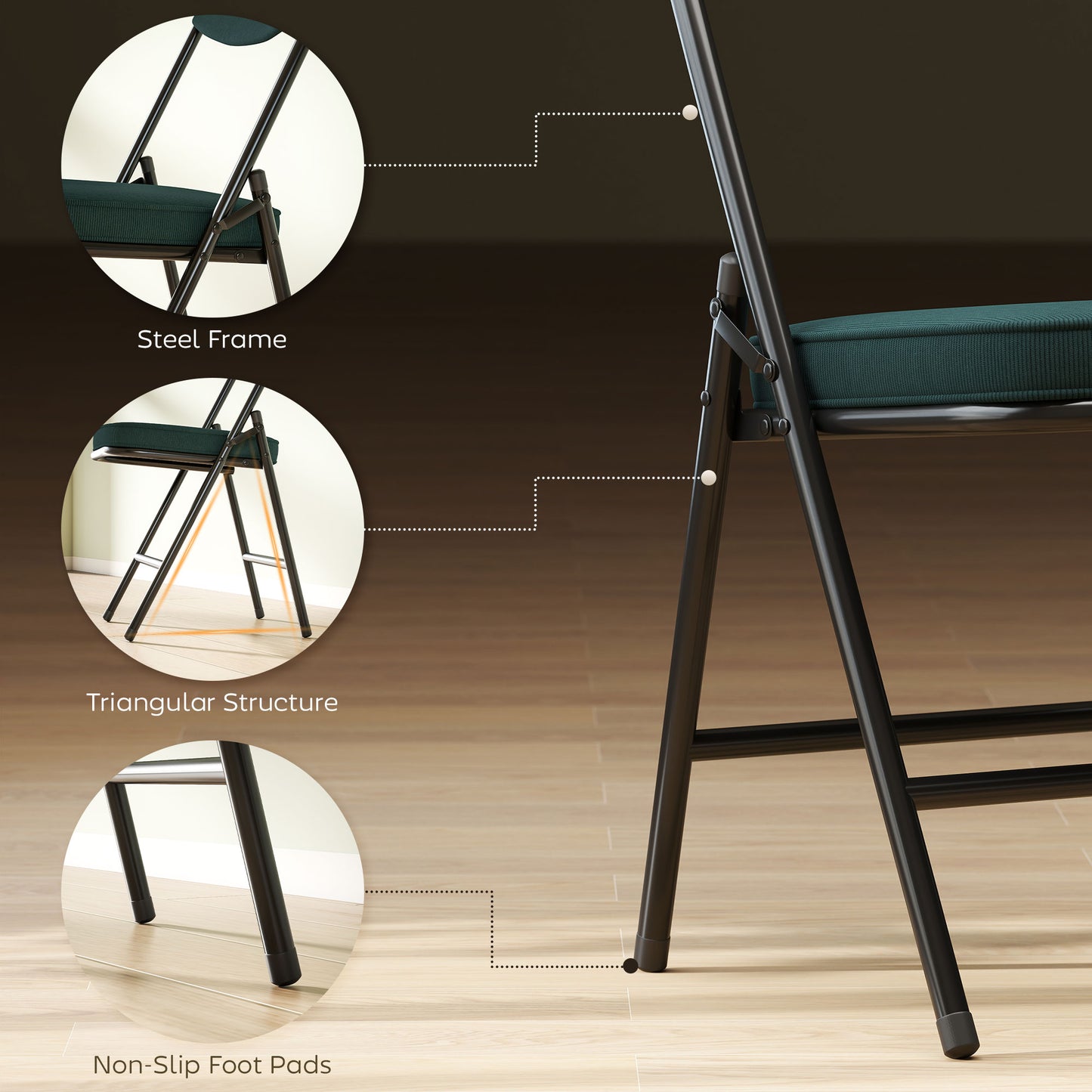 HOMCOM Set Of Four Folding Corduroy Seat Chairs Teal Durable Steel Frame For Indoor And Outdoor Use
