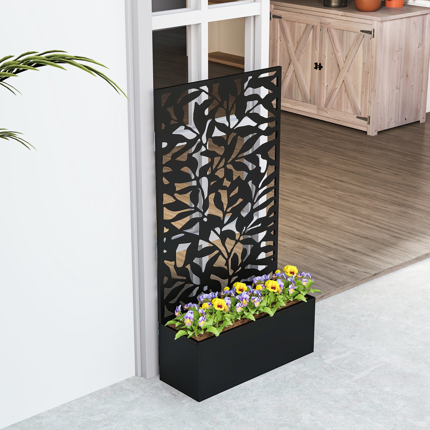 Outsunny Metal Garden Bed With Trellis Raised Planter Privacy Panel Wall Mounted Or Freestanding Black