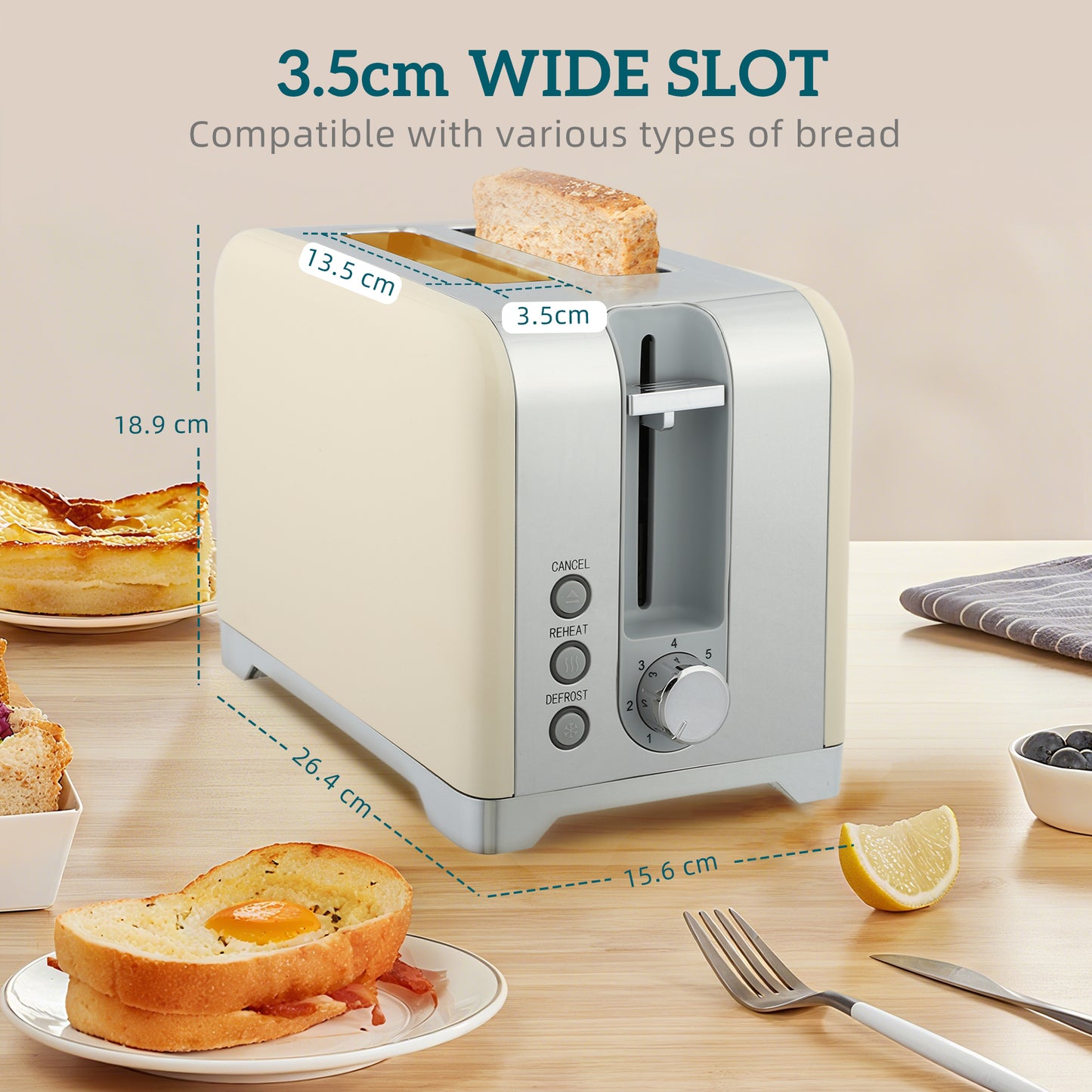 HOMCOM Retro Toaster and Kettle Set Cream With Silver Tone Accents and Curved 1.7L Kettle