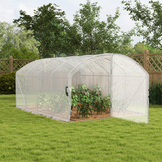 Outsunny Polytunnel Greenhouse Walk-in Grow House with UV-resistant PE Cover, Door, Galvanised Steel Frame, 4 x 3 x 2m, White - ALL4U RETAILER LTD