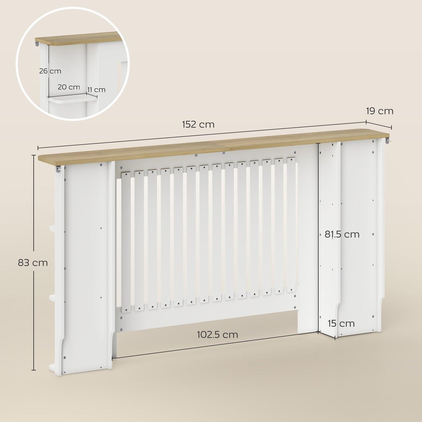 HOMCOM Radiator Cover With Open Storage Shelves Vertical Slatted Cabinet Heater Cover For Living Room Hallway White