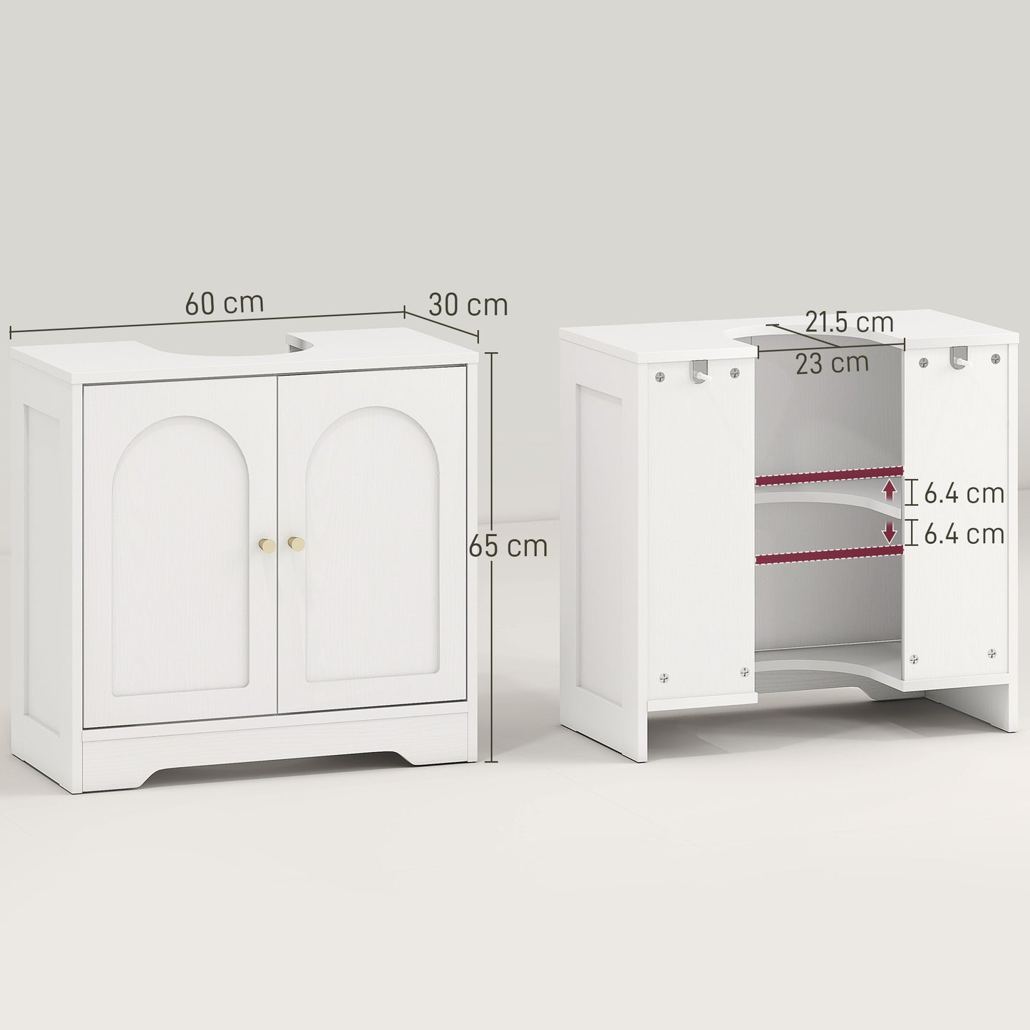HOMCOM Under Sink Bathroom Cabinet White With Double Doors Fits Most Basins Three Level Adjustable Shelf Behind Doors