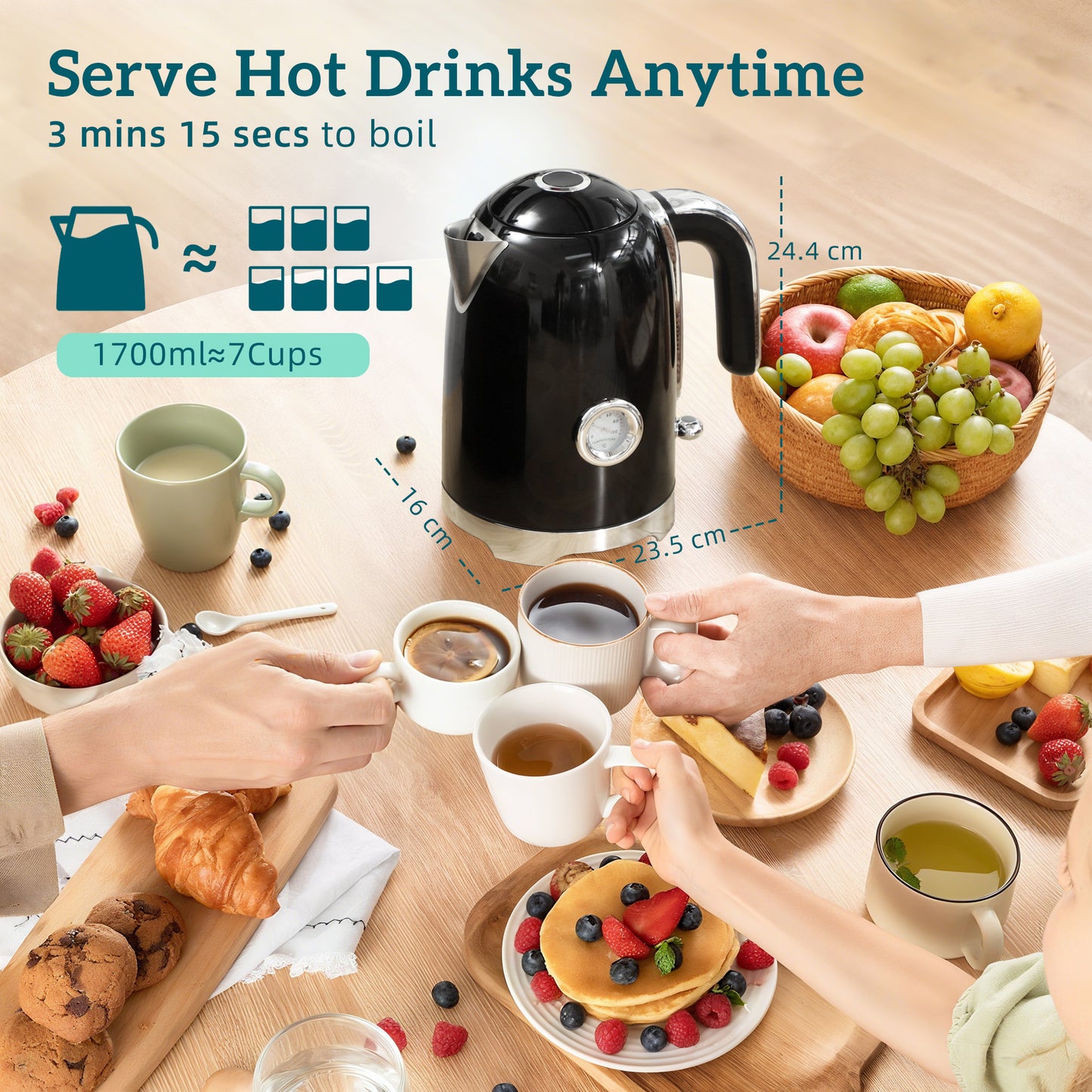 HOMCOM Retro Toaster And Kettle Set Black With 1.7L Kettle Capacity For Stylish Countertop Breakfasts