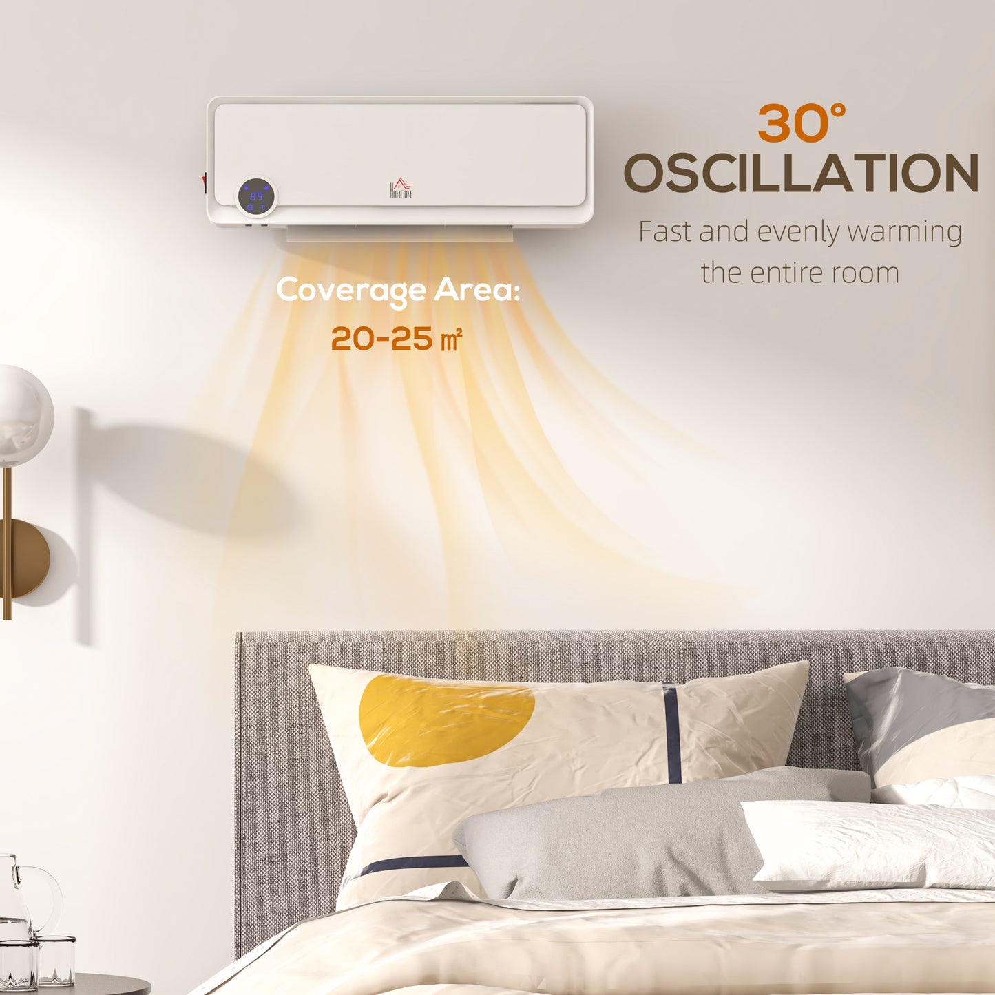 HOMCOM Wall Mounted Downflow Electric Space Heater With Timer Remote Oscillating 1000W 2000W White For Bedroom Office