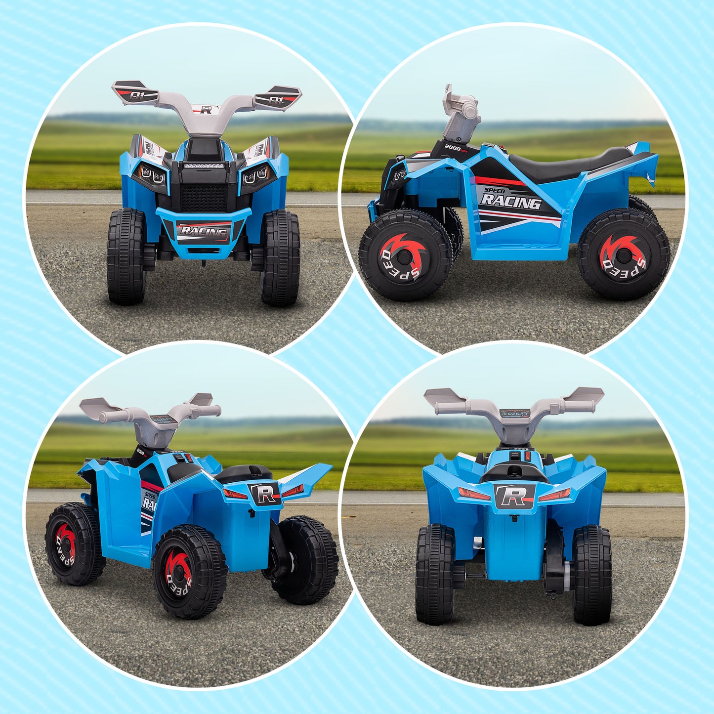 HOMCOM 6V Quad Bike Wear-Resistant Wheels Forward Backward Function Ages 18-36 Months Blue - ALL4U RETAILER LTD