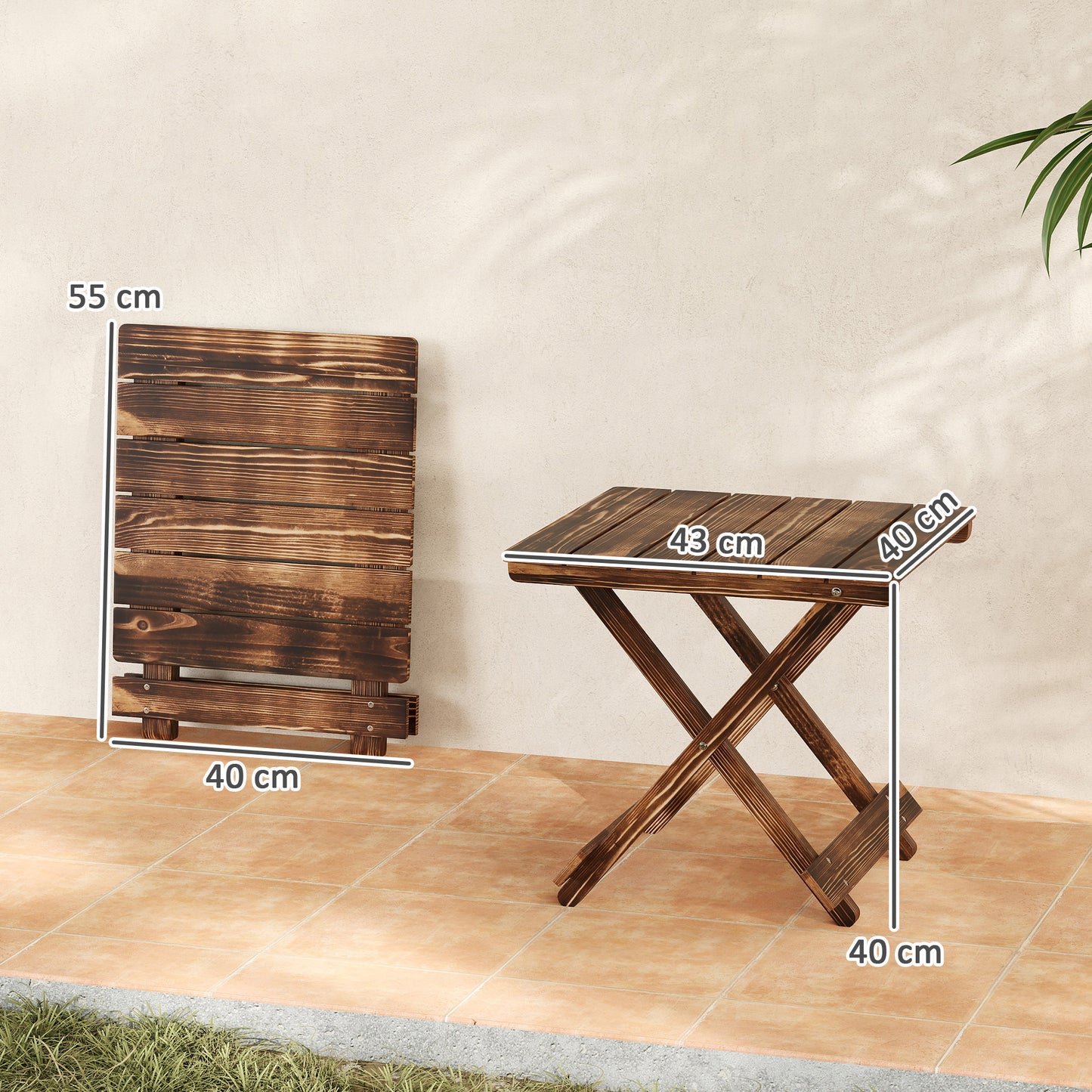 Outsunny Fir Wood Folding Coffee Table Lightweight Garden Table With Slatted Top Portable Side Table For Balcony