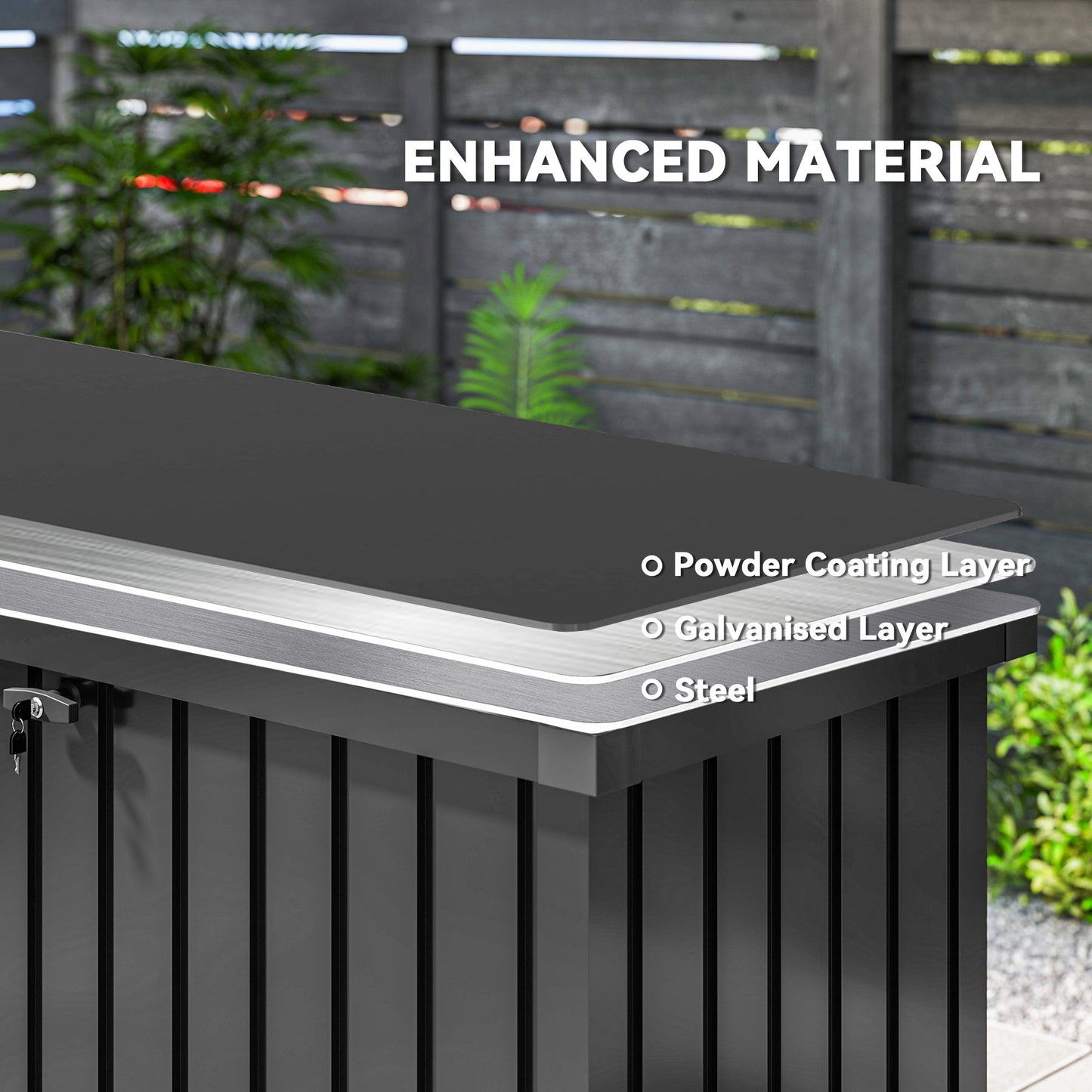 Outsunny 400L Galvanised Steel Garden Storage Box Black Weatherproof Outdoor Cushions Tools Storage