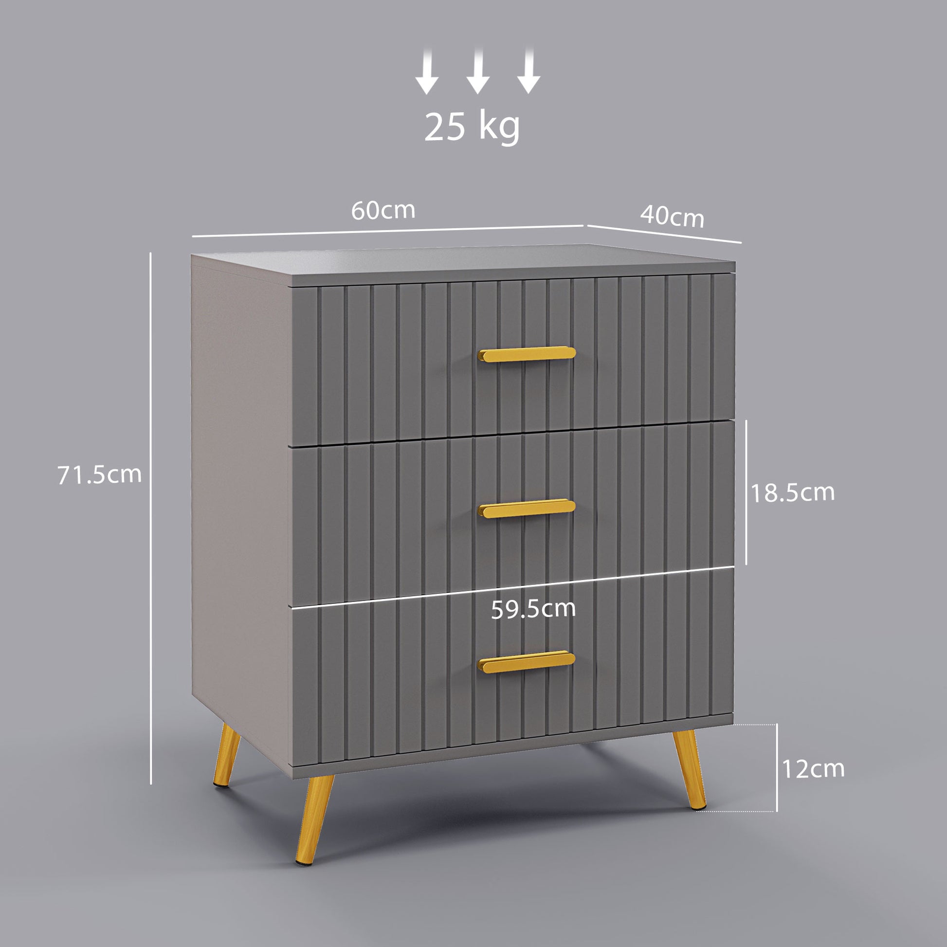 HOMCOM Modern Dark Grey 3-Drawer Dresser with Gold Accents and Aluminium Legs - ALL4U RETAILER LTD