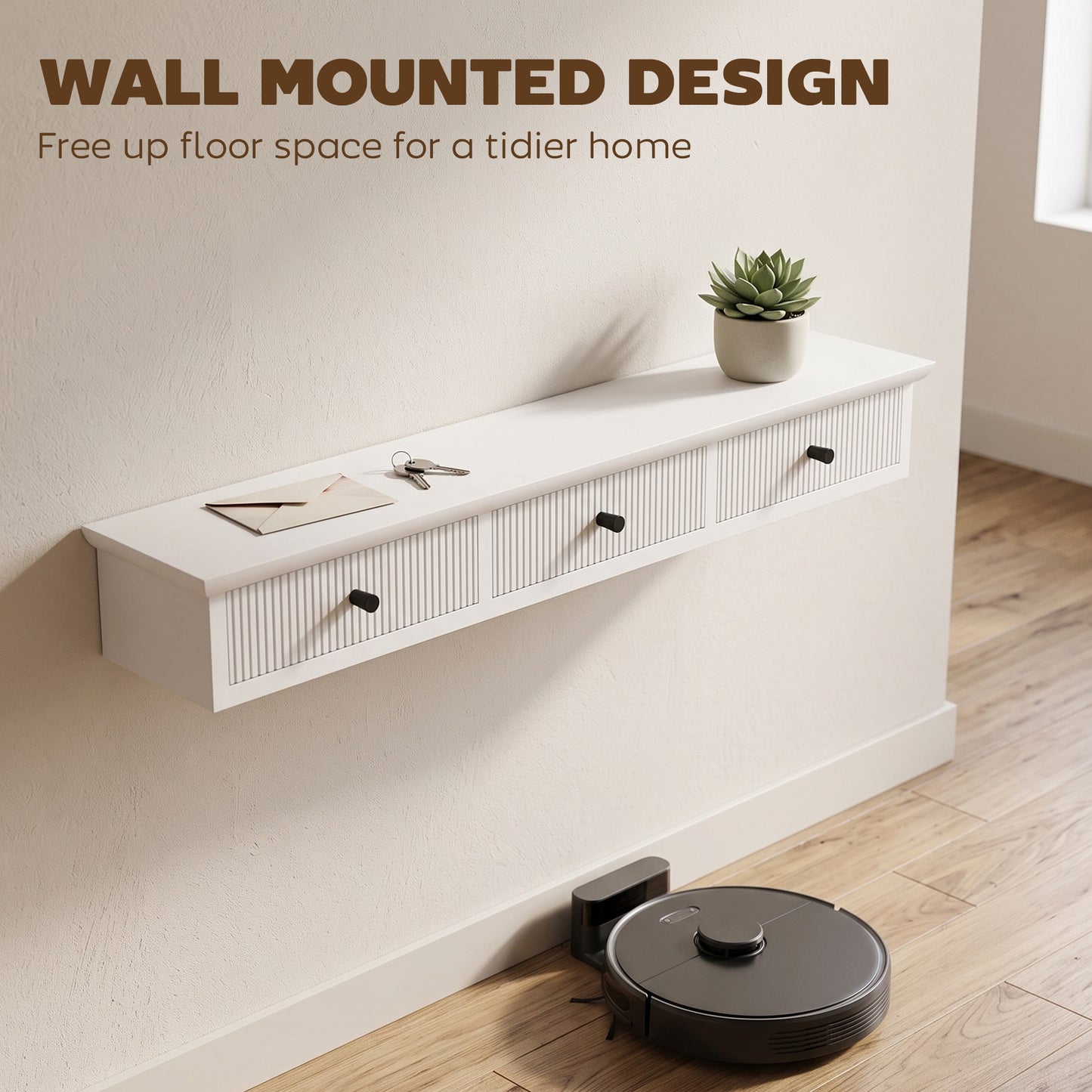 White Wall Mounted Storage Shelf Unit With Drawers MDF