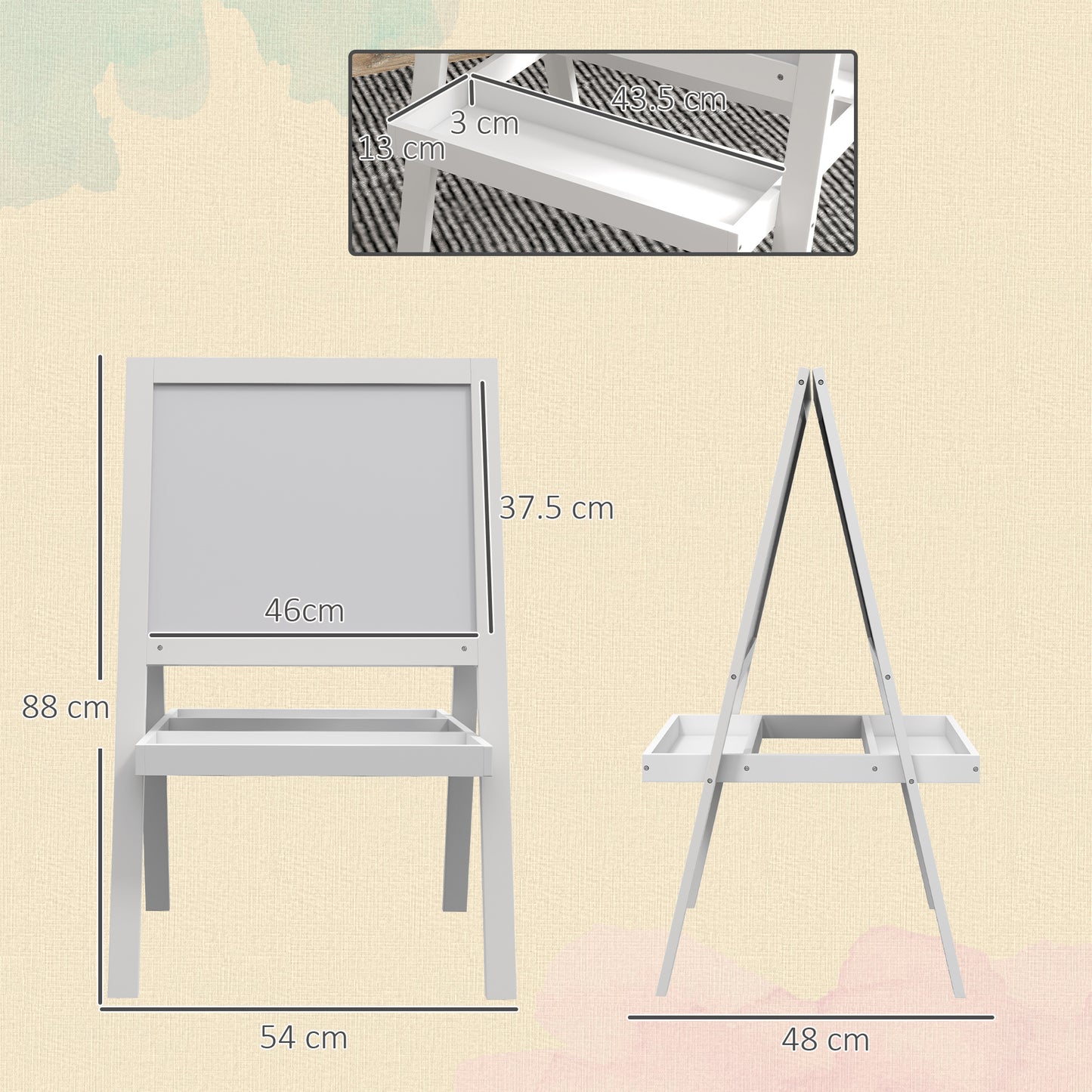 AIYAPLAY Kids Easel With Double Sided Whiteboard Chalkboard 2 In 1 Standing Easel For Toddlers 18 48 Months White