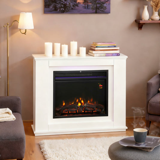 HOMCOM 2000W Electric Fireplace With Faux Flame 6824 BTU White Adjustable Heat 15 30 C For Rooms Up To 30 Sq M