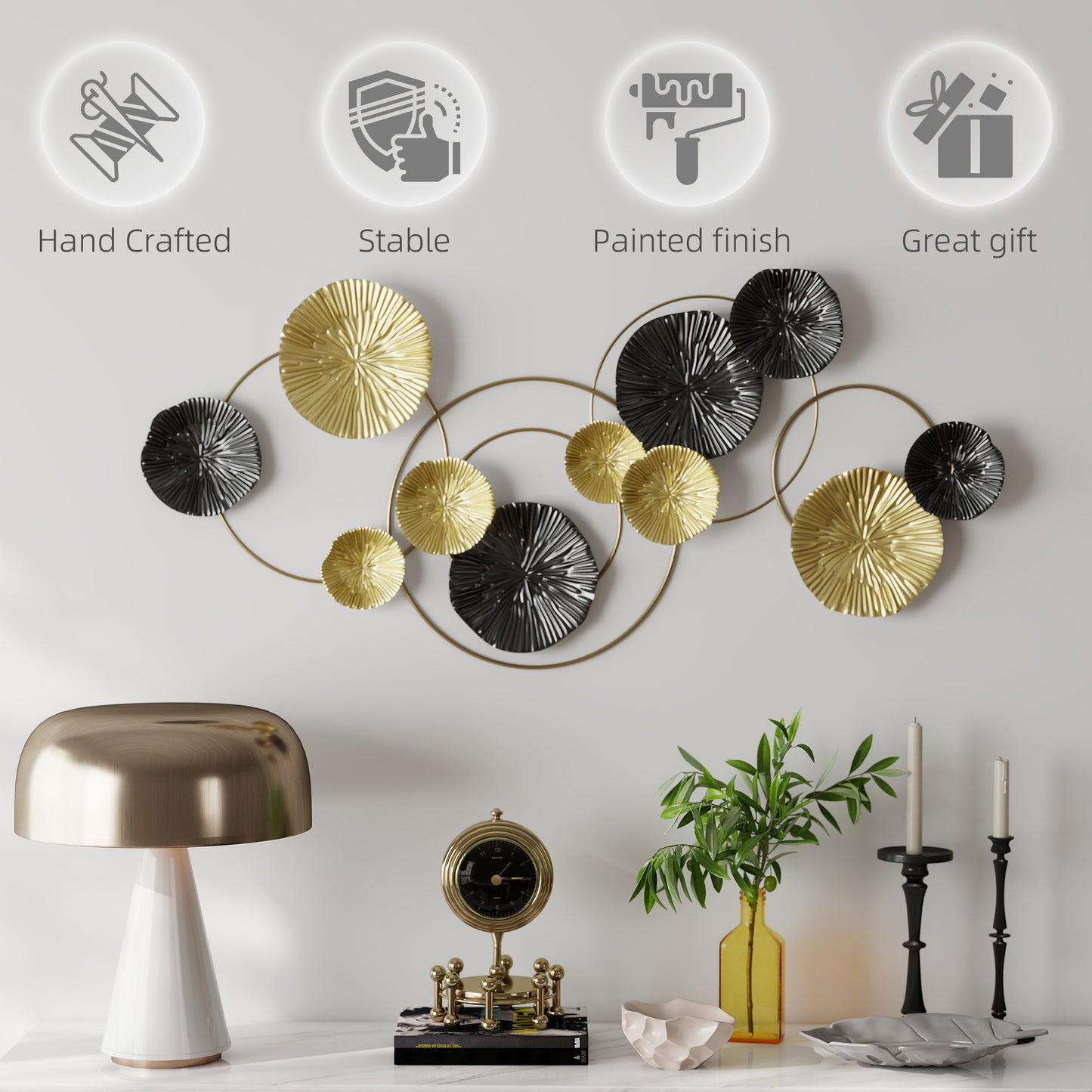 HOMCOM Metal Wall Art Modern Hanging Wall Decor With Multi Disc Design For Living Room Ready To Hang
