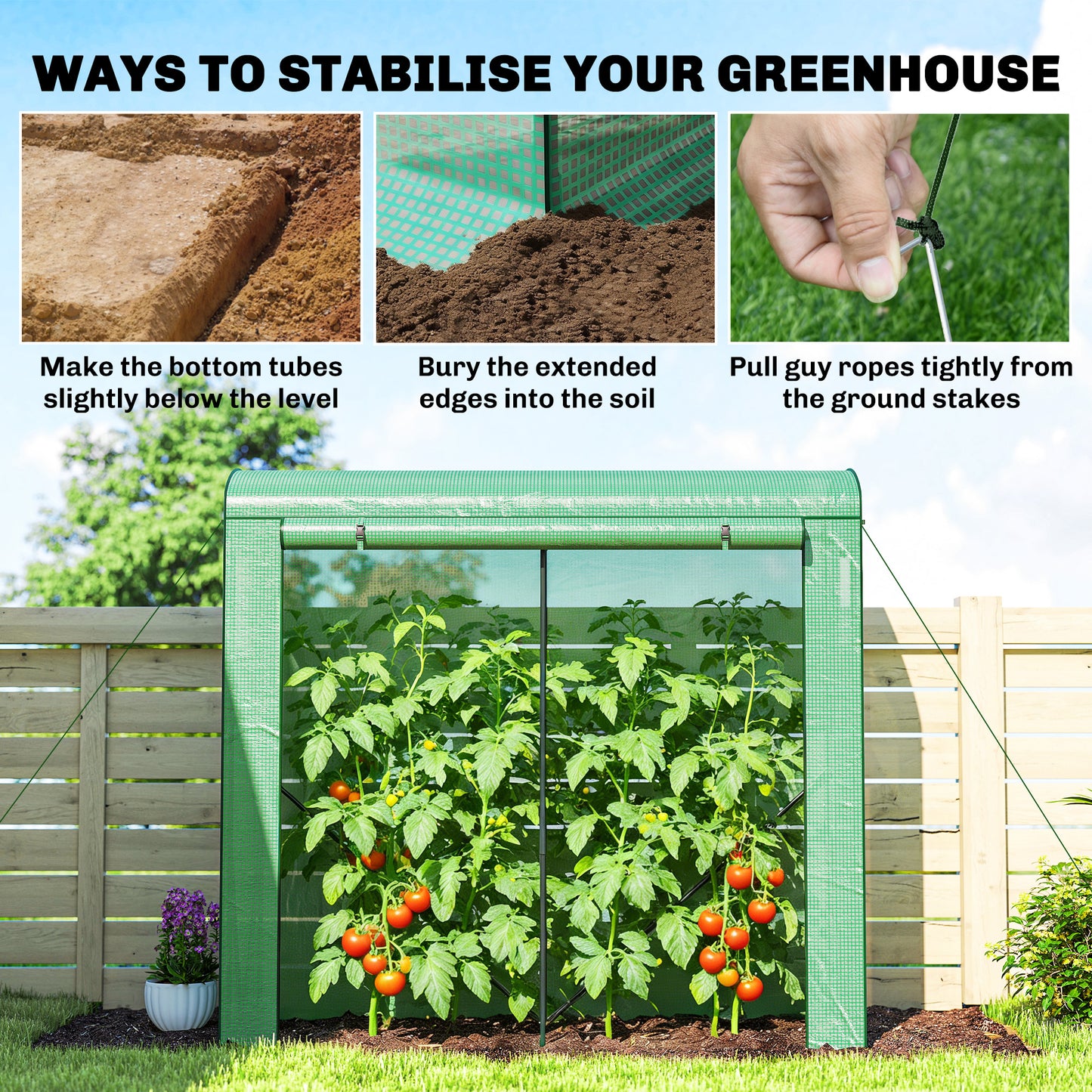 Outsunny Mini Greenhouse Garden Tomato Growhouse With Roll Up Door And 2 Mesh Windows PE Cover 200 x 75 x 188 Cm Green