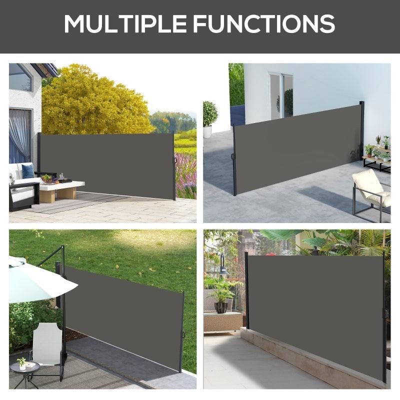 Outsunny Retractable Side Awning - Outdoor Privacy Screen for Garden, Hot Tub, Balcony, Terrace, Pool - 400x160cm - Dark Grey - ALL4U RETAILER LTD