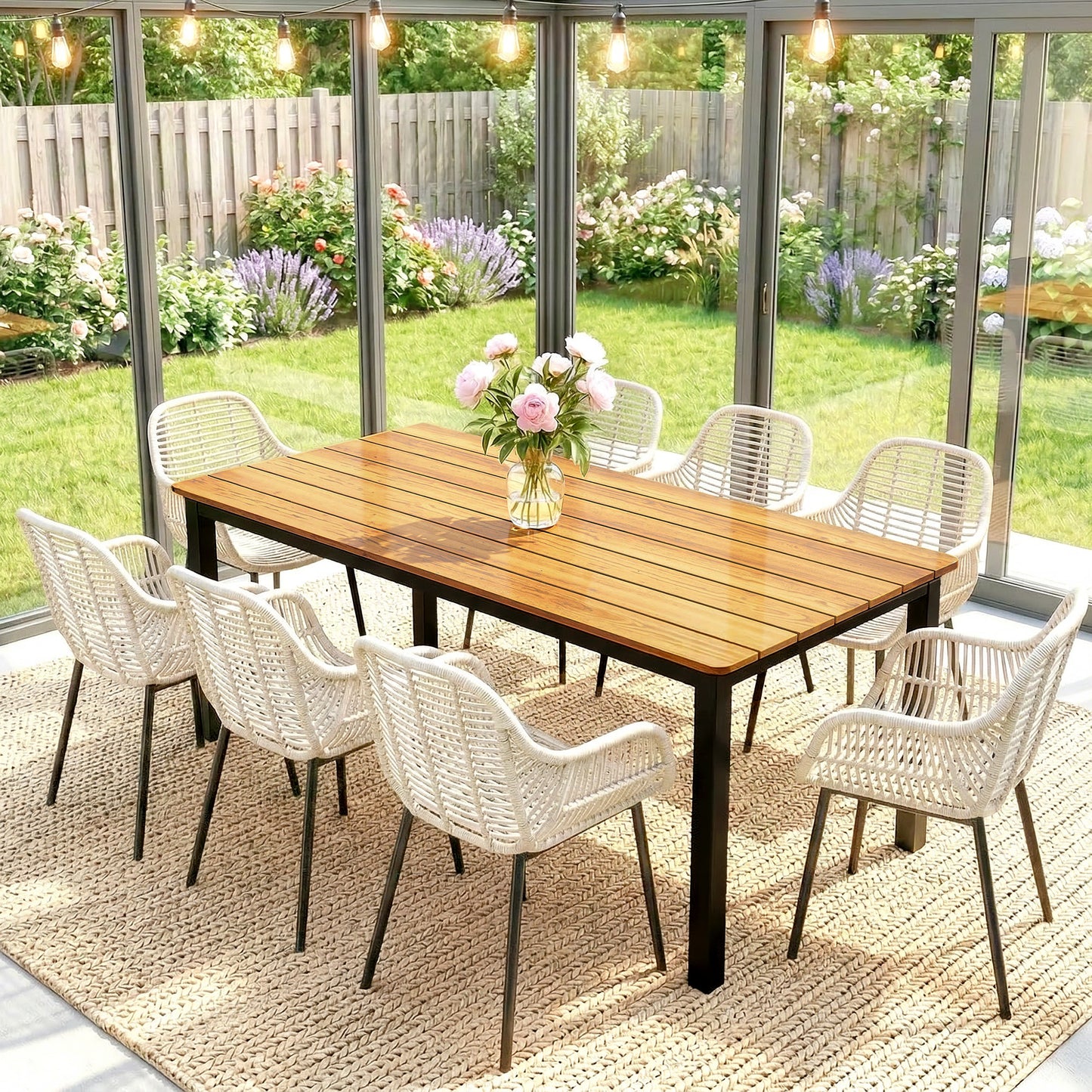 Outsunny Garden Dining Table For 6 To 8 People, 180 By 86 Cm Rectangular Outdoor Table With Wood Slatted Top