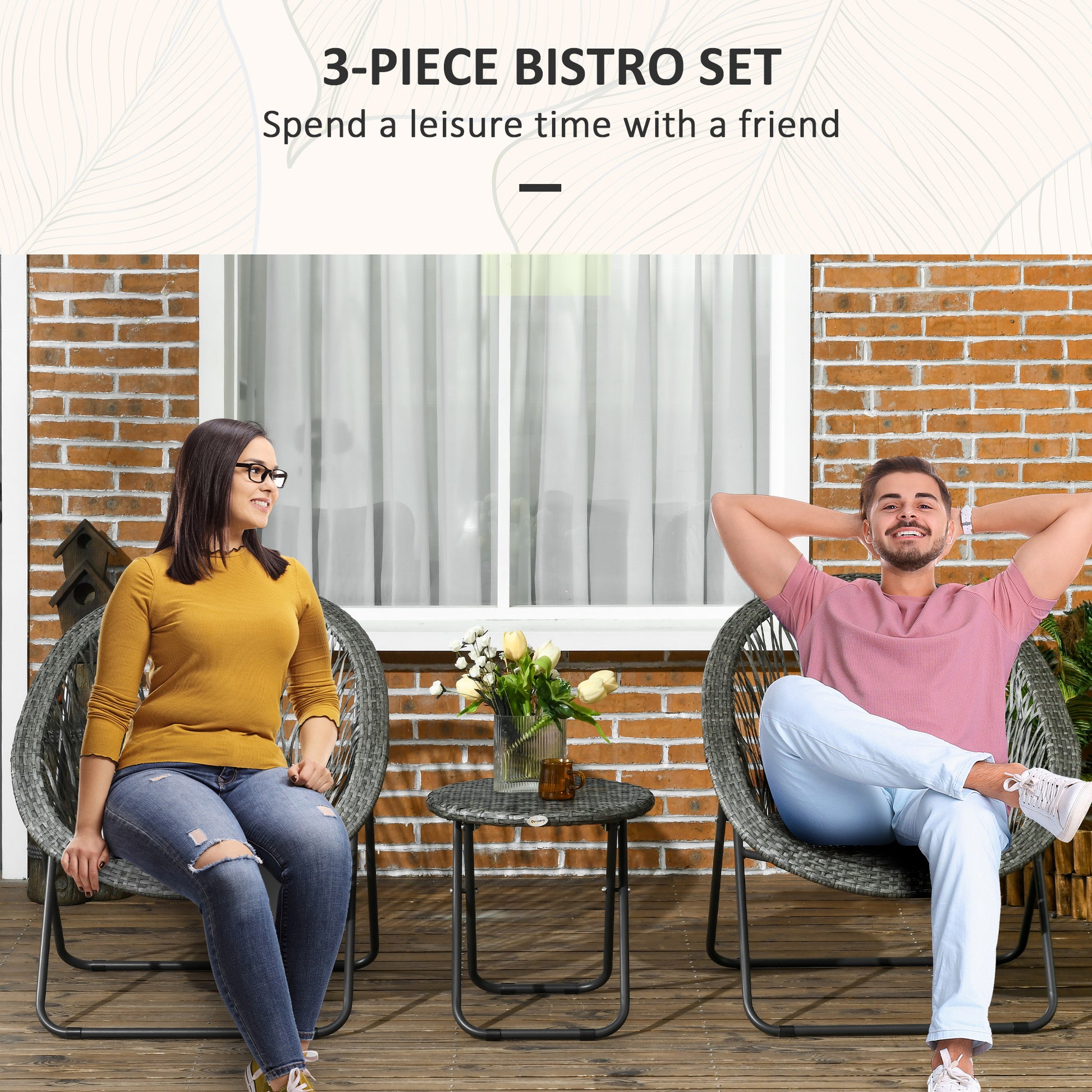 Outsunny Stylish Grey Outdoor Rattan Bistro Set for Two - Foldable 3-Piece Garden Furniture with Table and Chairs - ALL4U RETAILER LTD